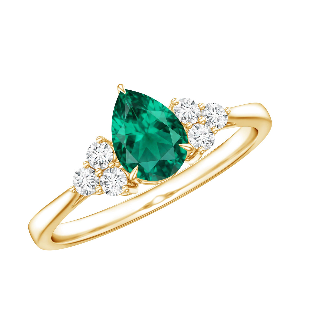 Lab Grown Emerald Ring – Pear Shaped Engagement Ring with Diamond Trio Accents