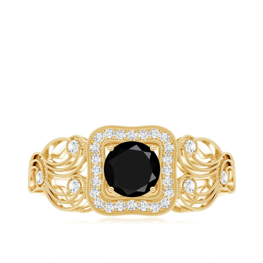 Vintage Style 0.84 Carat Lab Grown Black Diamond Engagement Ring with White Diamond