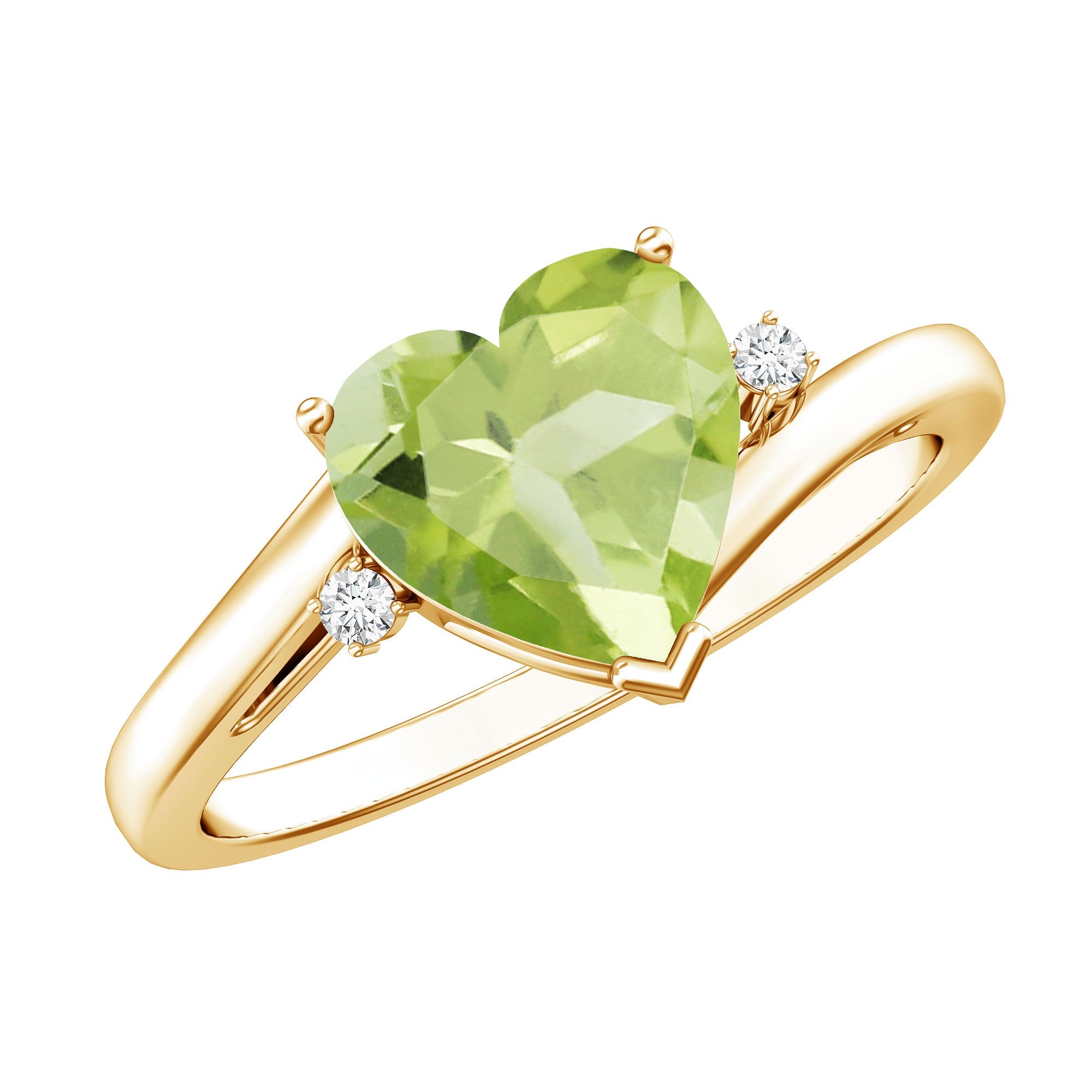 Peridot Heart Engagement Ring – 2 Carat Heart Shaped Ring with Diamond Accent