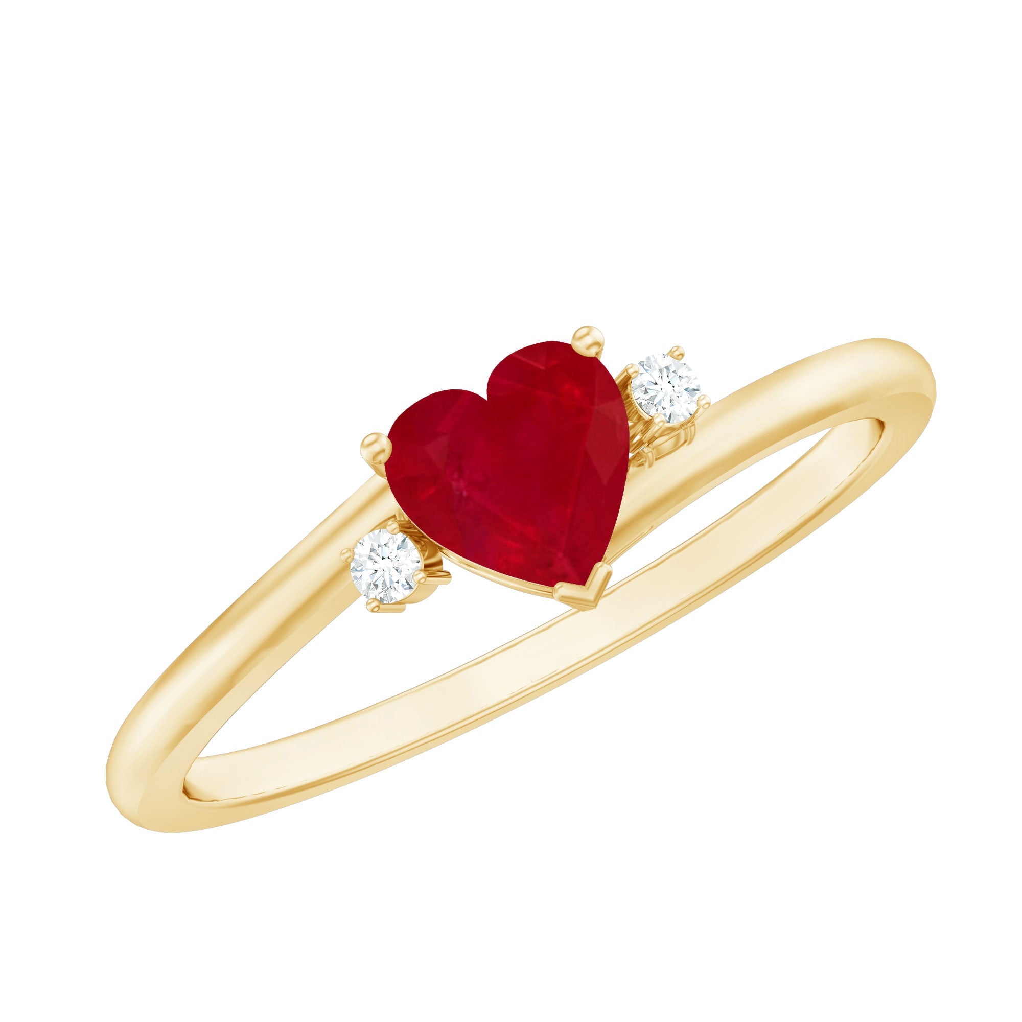 Ruby Heart Promise Ring – 0.6 Carat AAA Grade Heart Shape Ruby With Diamond Bypass Shank