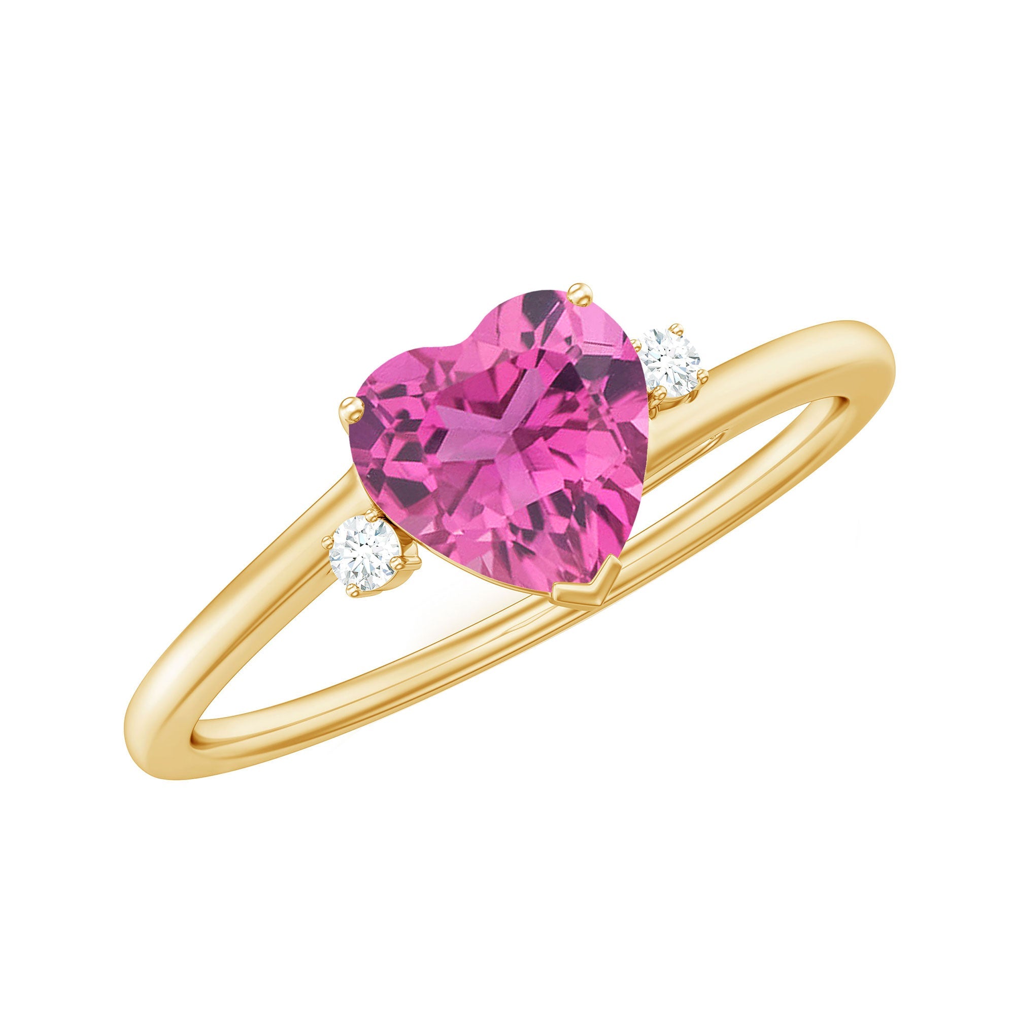 Pink Tourmaline Ring – Heart Shape Solitaire Promise Ring With Diamond Accent