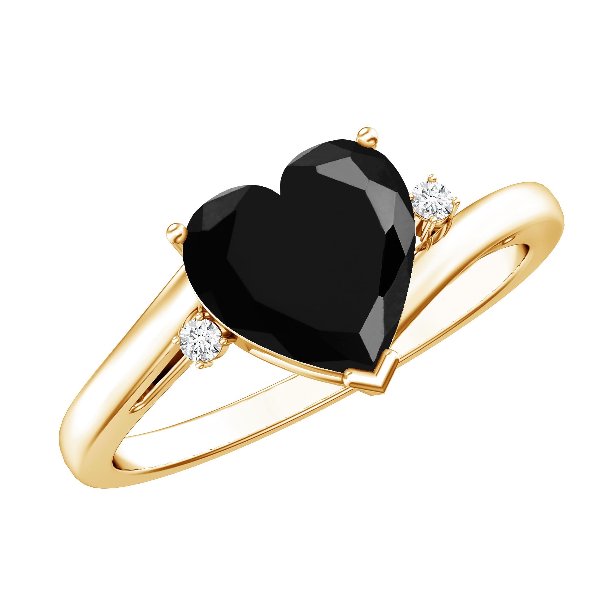 Heart Shaped Black Onyx Engagement Ring with Diamonds