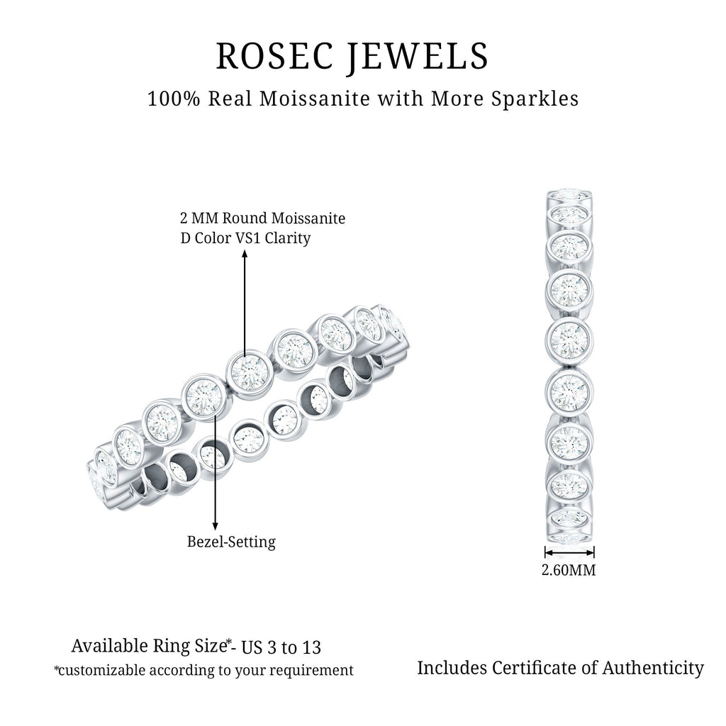 Full Eternity Wedding Band with Bezel Set Moissanite