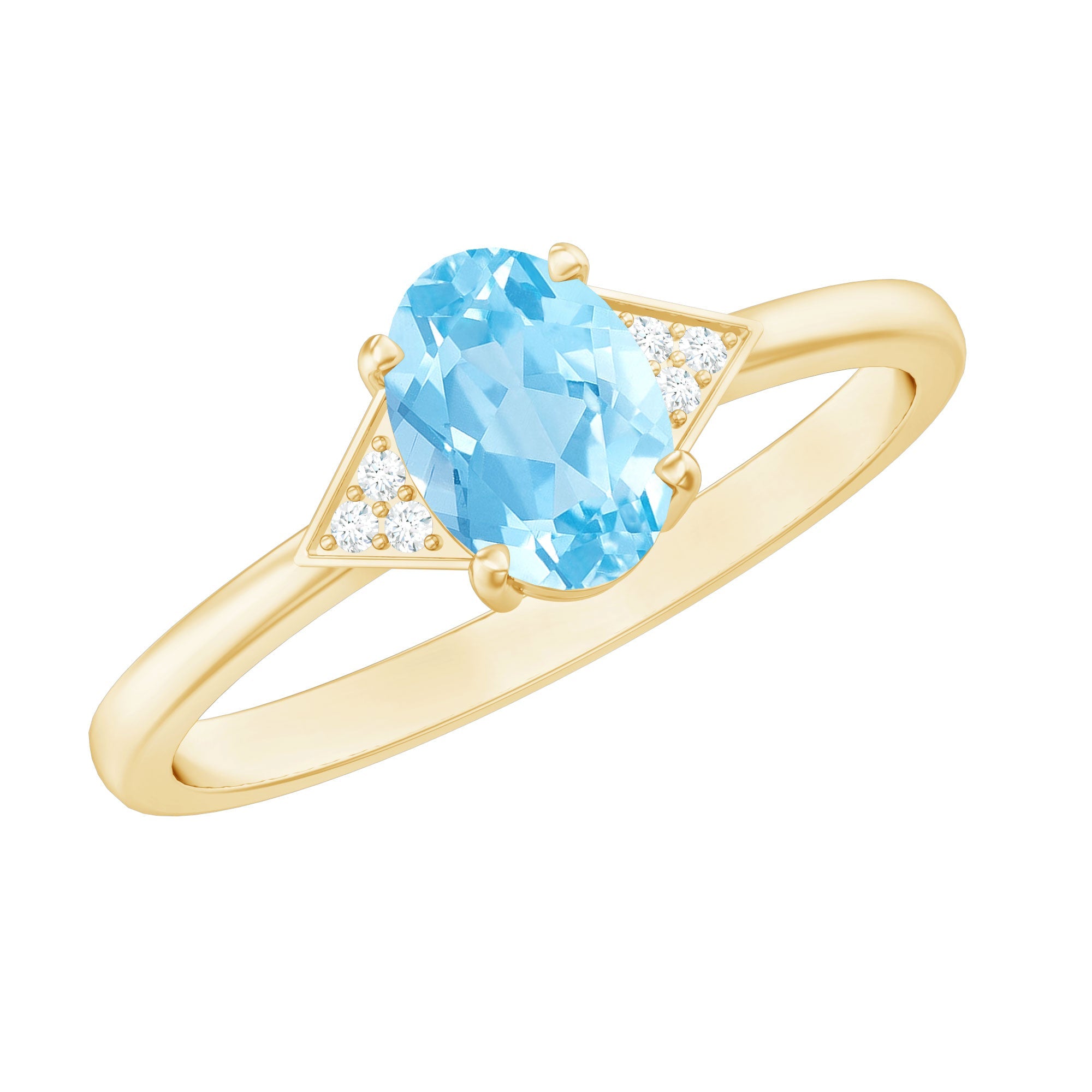 Aquamarine Engagement Ring – 6x8mm Oval Cut Blue Gemstone with Diamond Accents