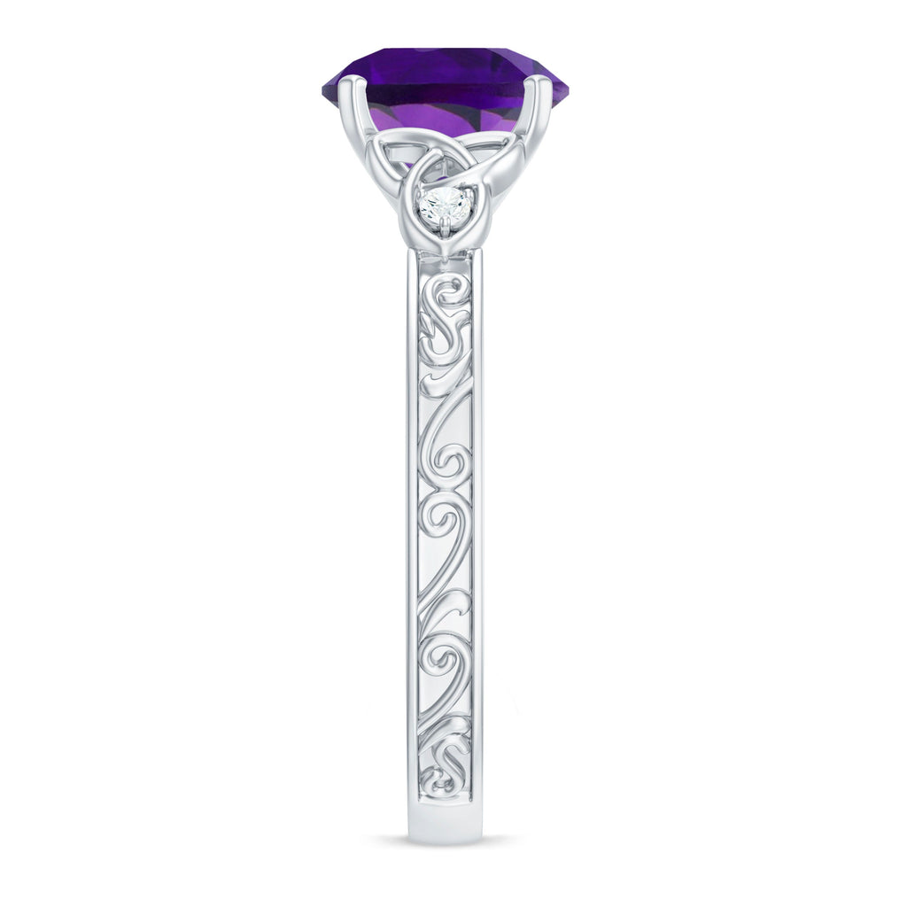 Real 1.2 Carat Amethyst Diamond Engagement Ring with Celtic Knot