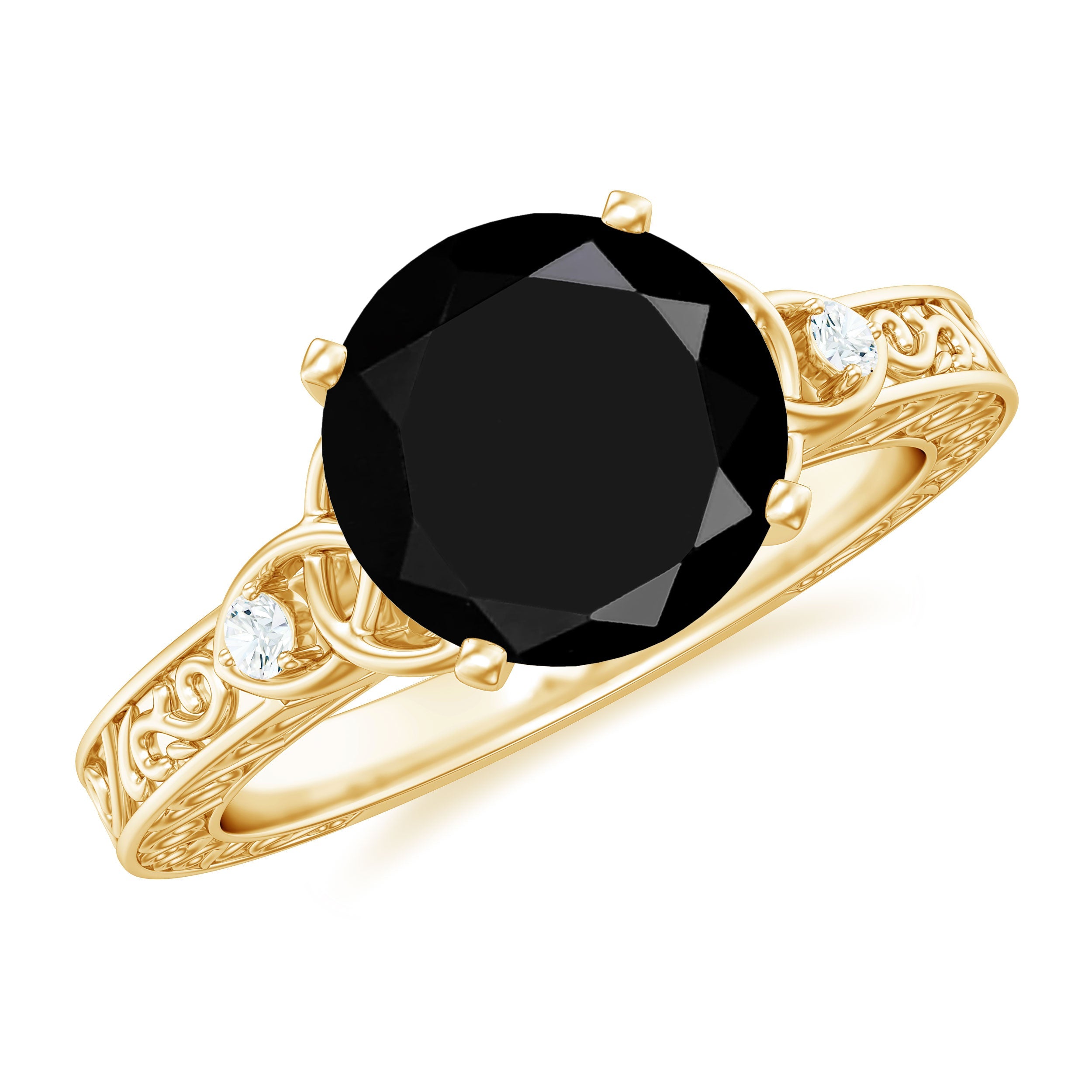 Vintage Inspired Black Onyx Celtic Engagement Ring with Diamond