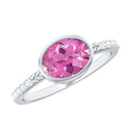 Pink Tourmaline Ring - 1 Carat Oval East West Engagement Ring With Diamond Side Stones