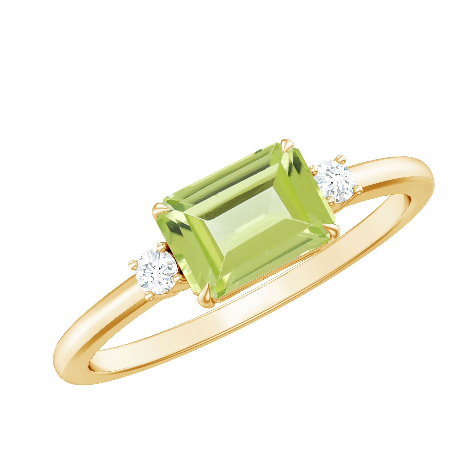 Peridot Engagement Ring – 1.8 Carat Emerald Cut Green Gemstone Ring | Diamond Claw Setting