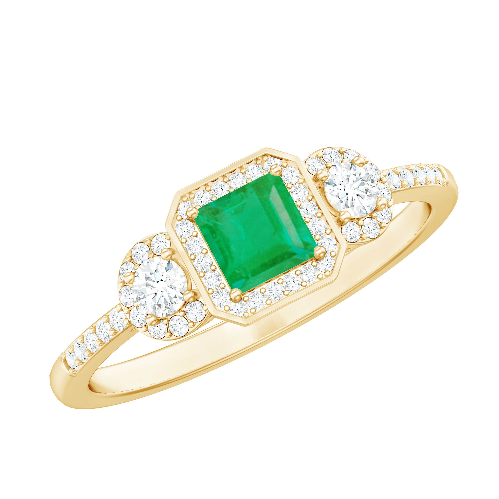 Princess Cut Emerald Ring – Vintage Engagement Band with Diamond Accents