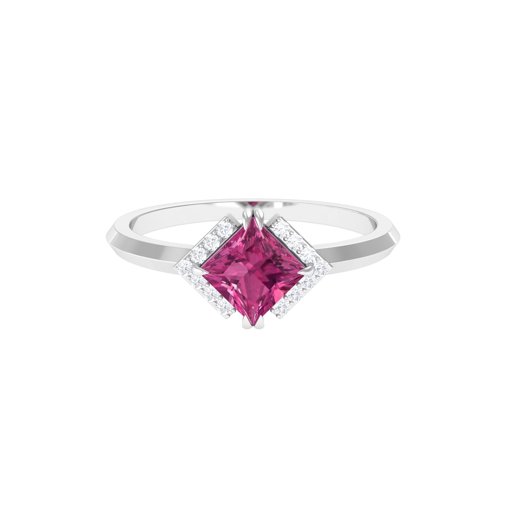 Pink Tourmaline Engagement Ring – Princess Cut 1 Carat Center Stone with Diamond Accents