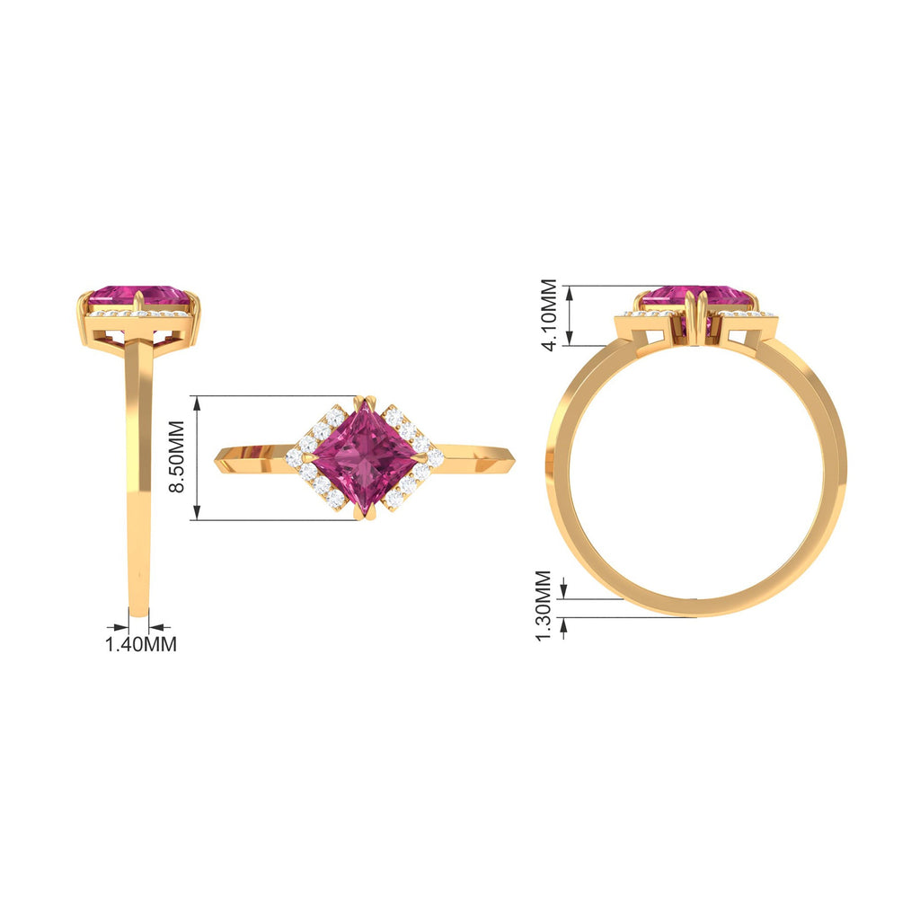 Pink Tourmaline Engagement Ring – Princess Cut 1 Carat Center Stone with Diamond Accents