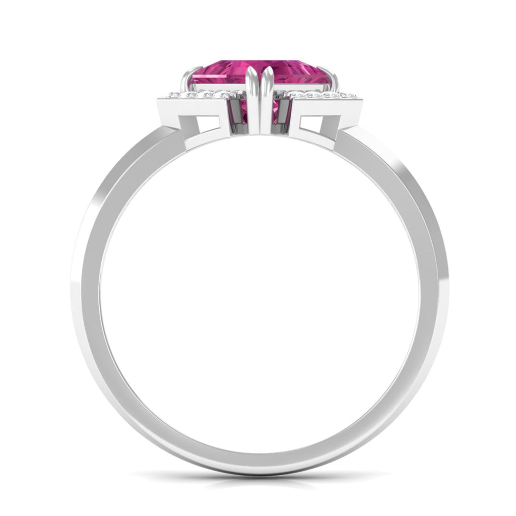 Pink Tourmaline Engagement Ring – Princess Cut 1 Carat Center Stone with Diamond Accents