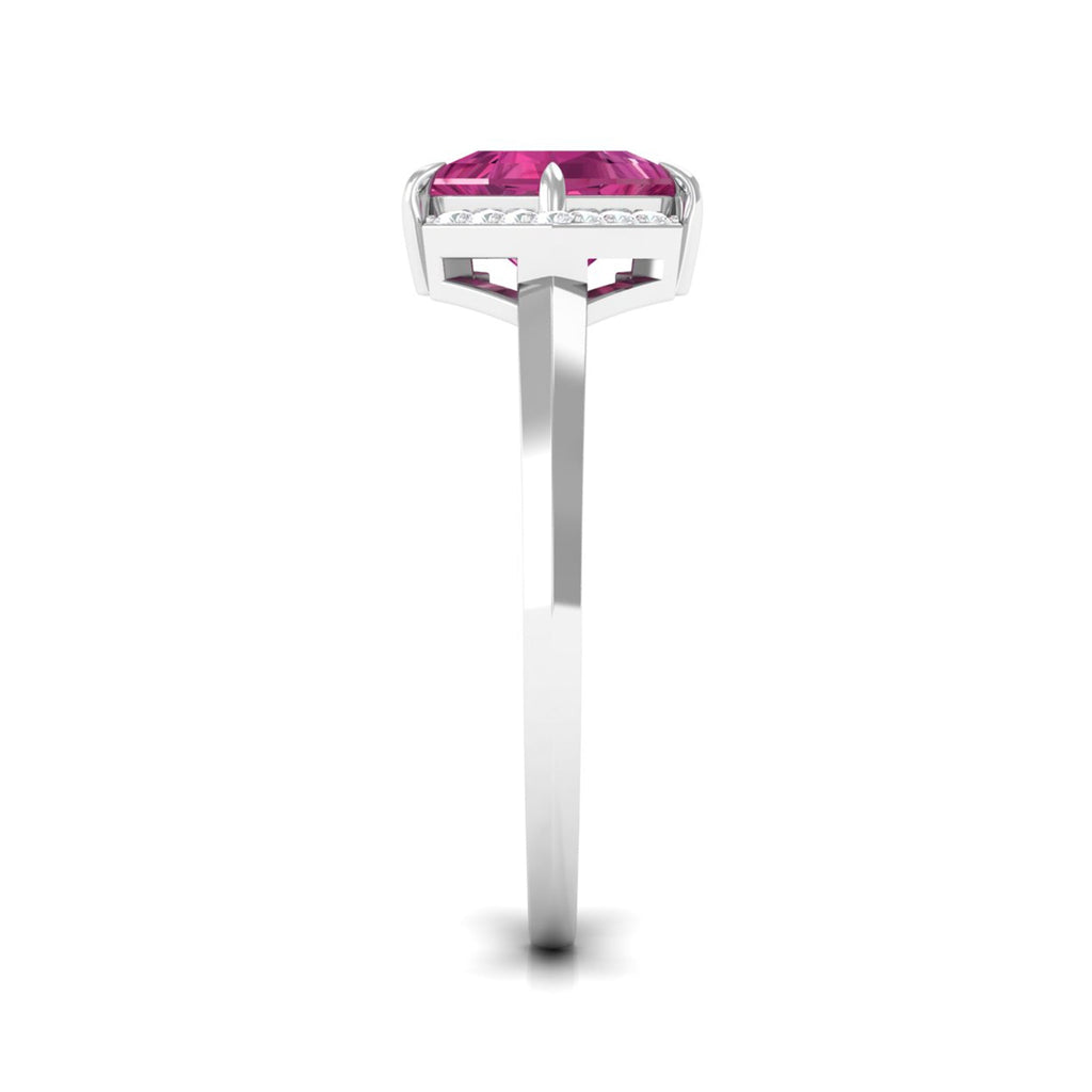 Pink Tourmaline Engagement Ring – Princess Cut 1 Carat Center Stone with Diamond Accents