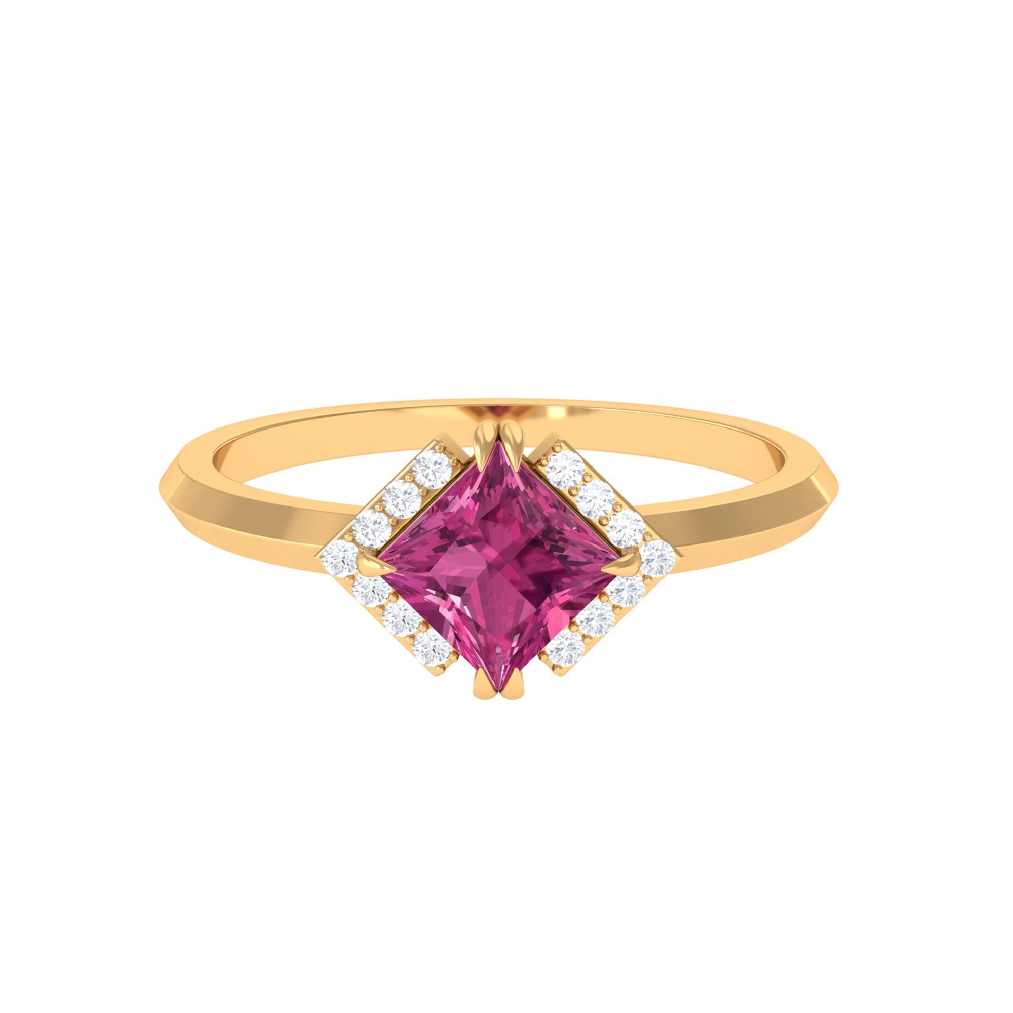 Pink Tourmaline Engagement Ring – Princess Cut 1 Carat Center Stone with Diamond Accents