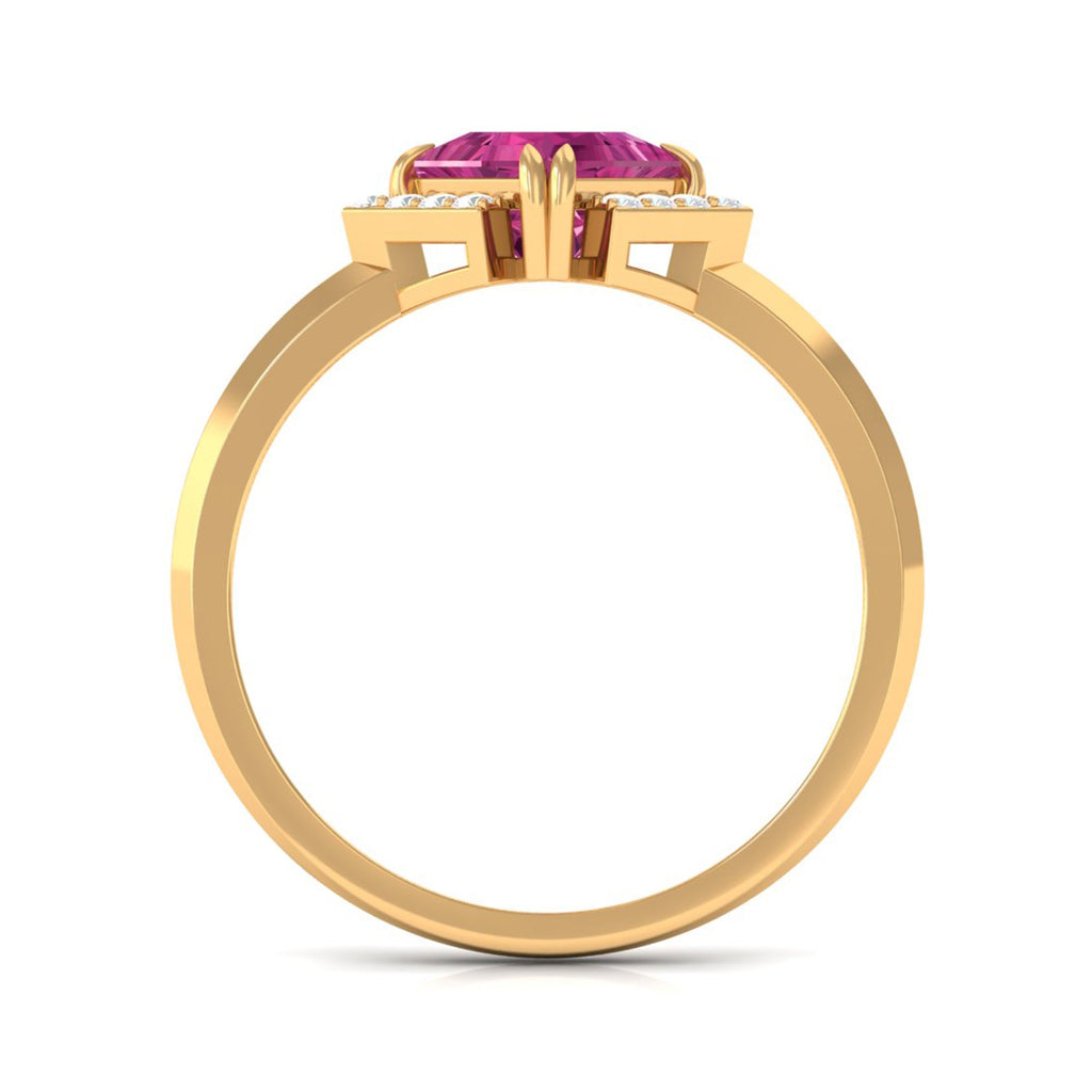 Pink Tourmaline Engagement Ring – Princess Cut 1 Carat Center Stone with Diamond Accents