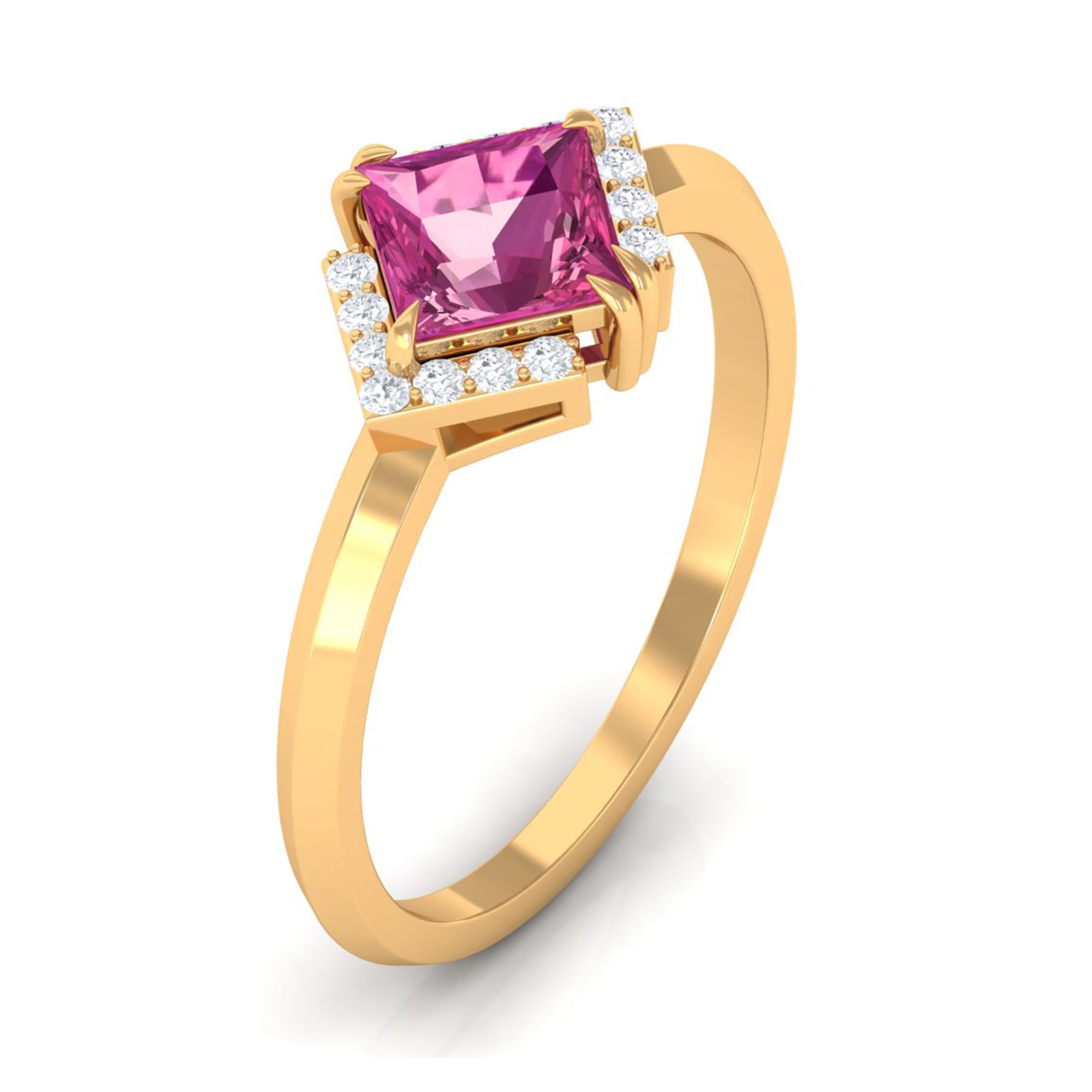 Pink Tourmaline Engagement Ring – Princess Cut 1 Carat Center Stone with Diamond Accents