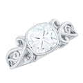 Vintage Style Cushion Moissanite Solitaire Ring in Bezel Setting