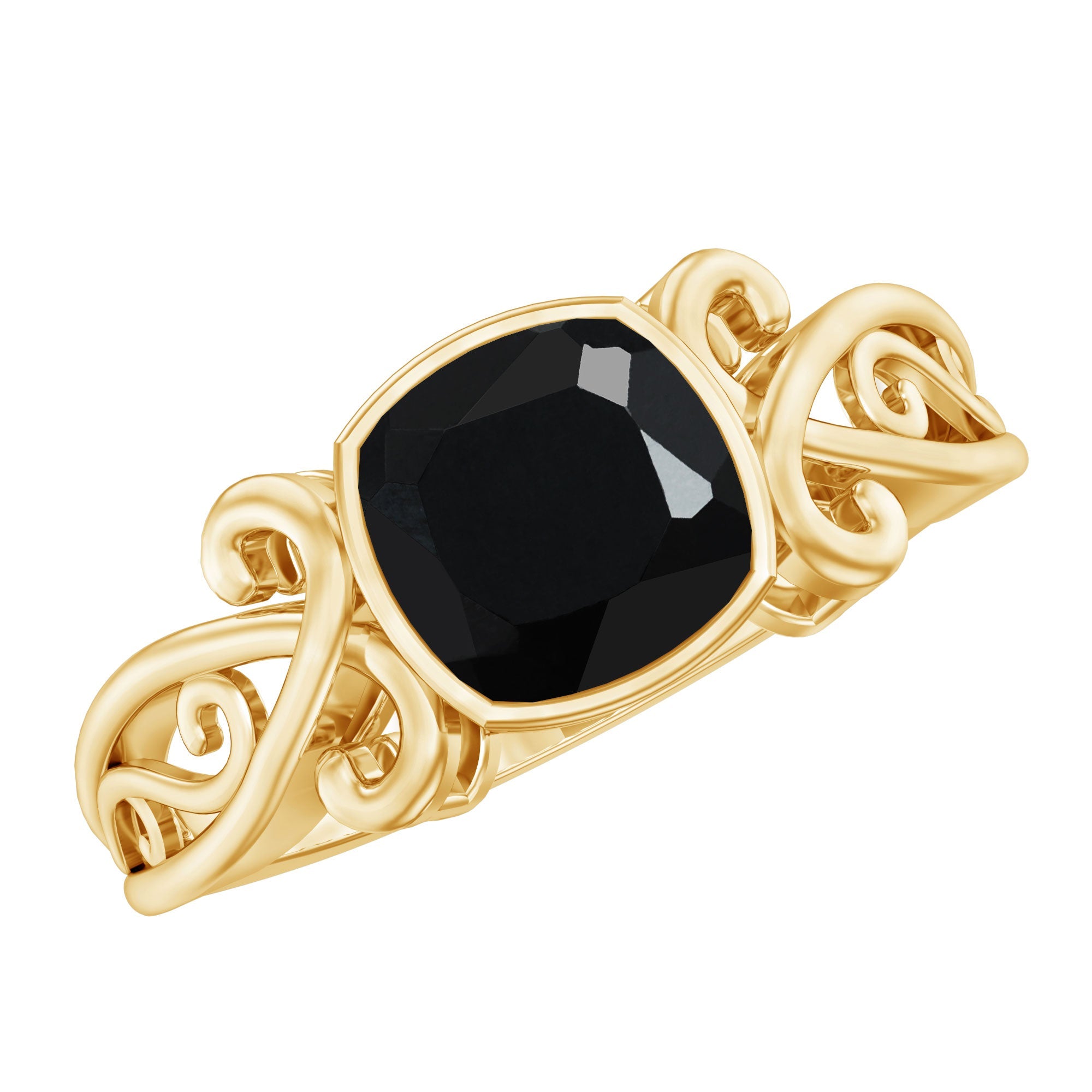 Vintage Style Black Spinel Cushion Cut Engagement Ring