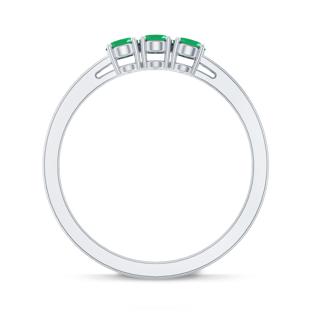 Oval Emerald Promise Ring – Three Stone Diamond Accent Prong Setting Ring