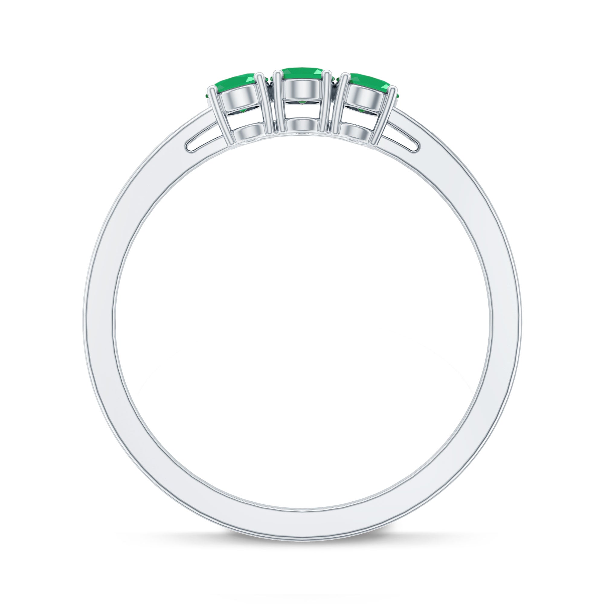 Oval Emerald Promise Ring – Three Stone Diamond Accent Prong Setting Ring