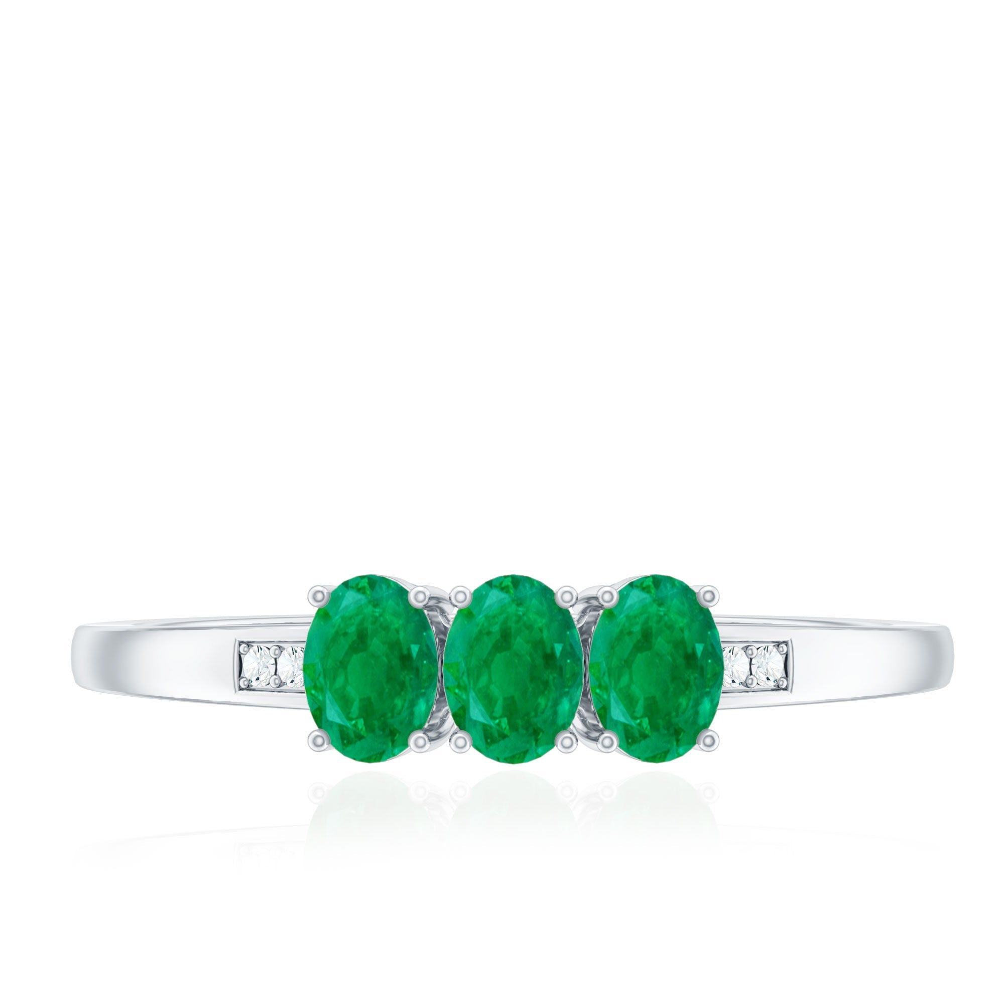 Oval Emerald Promise Ring – Three Stone Diamond Accent Prong Setting Ring
