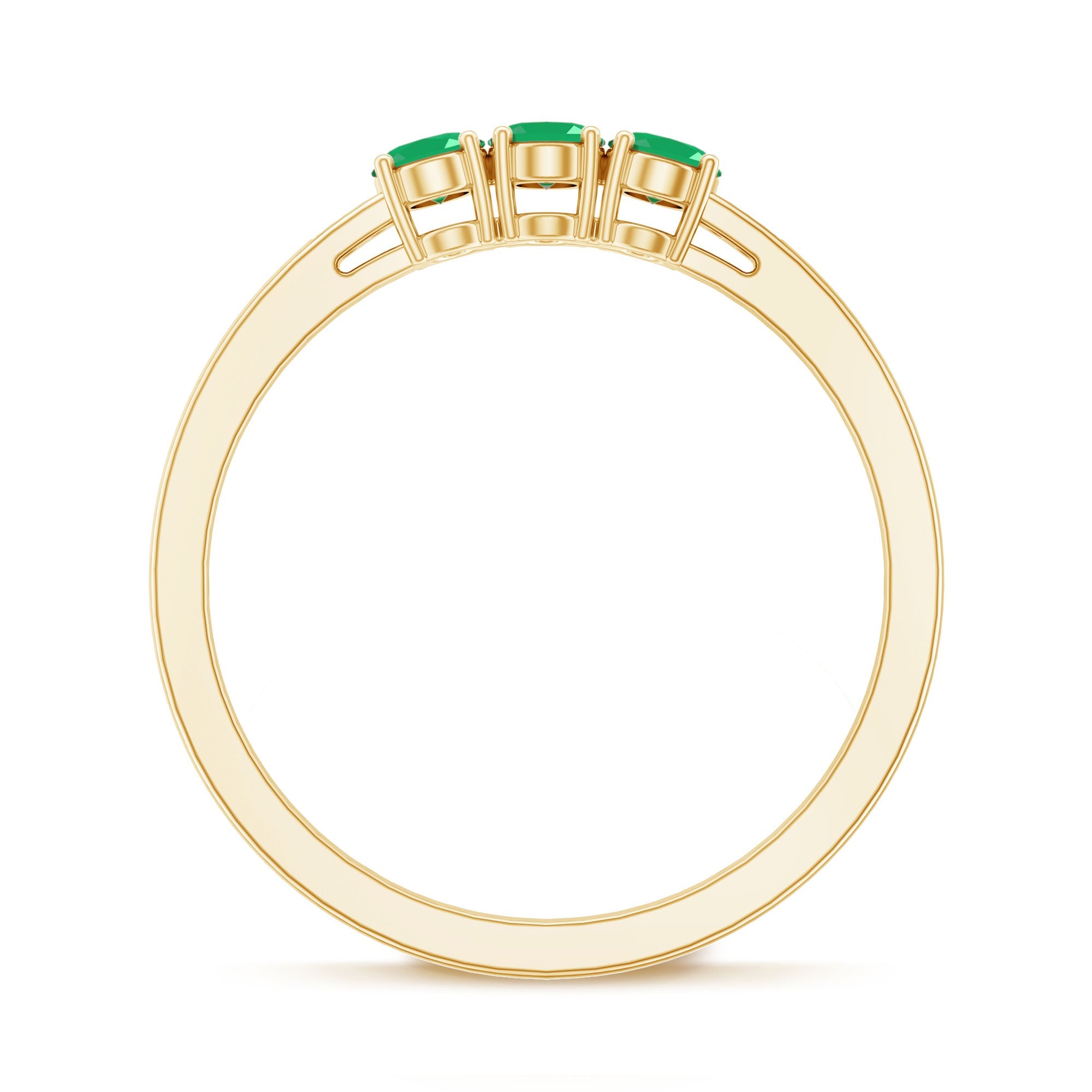 Oval Emerald Promise Ring – Three Stone Diamond Accent Prong Setting Ring