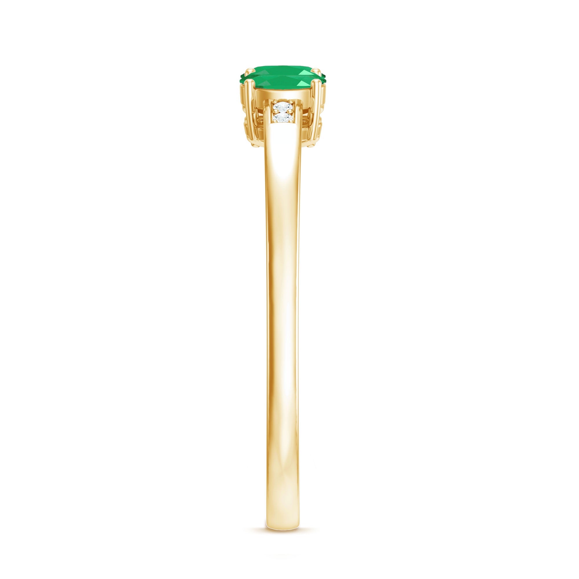Oval Emerald Promise Ring – Three Stone Diamond Accent Prong Setting Ring