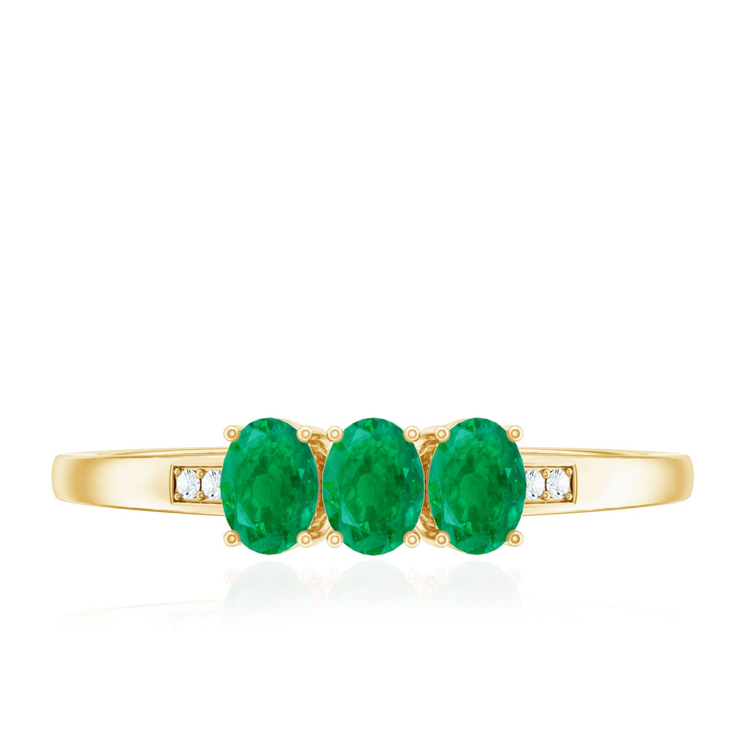 Oval Emerald Promise Ring – Three Stone Diamond Accent Prong Setting Ring