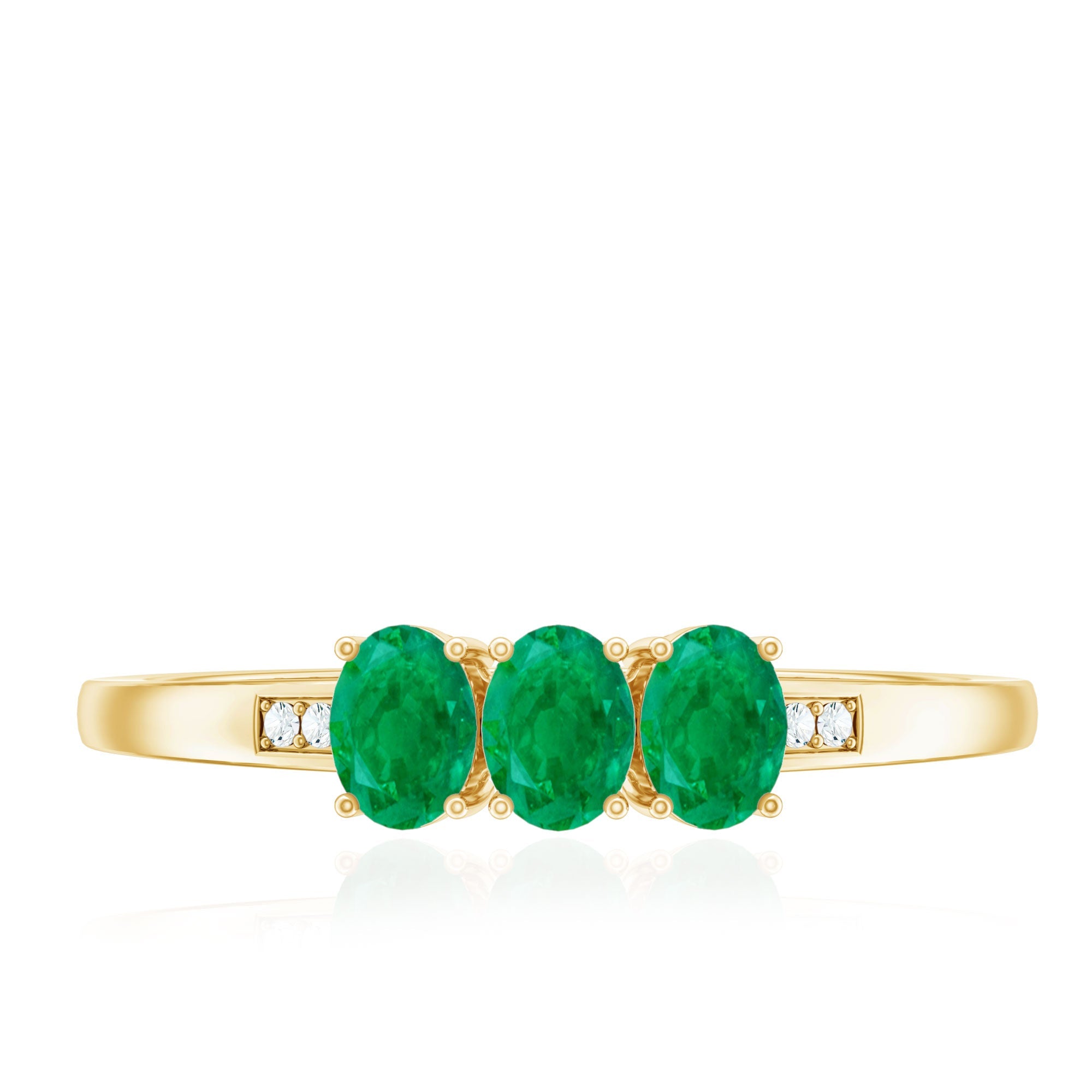 Oval Emerald Promise Ring – Three Stone Diamond Accent Prong Setting Ring