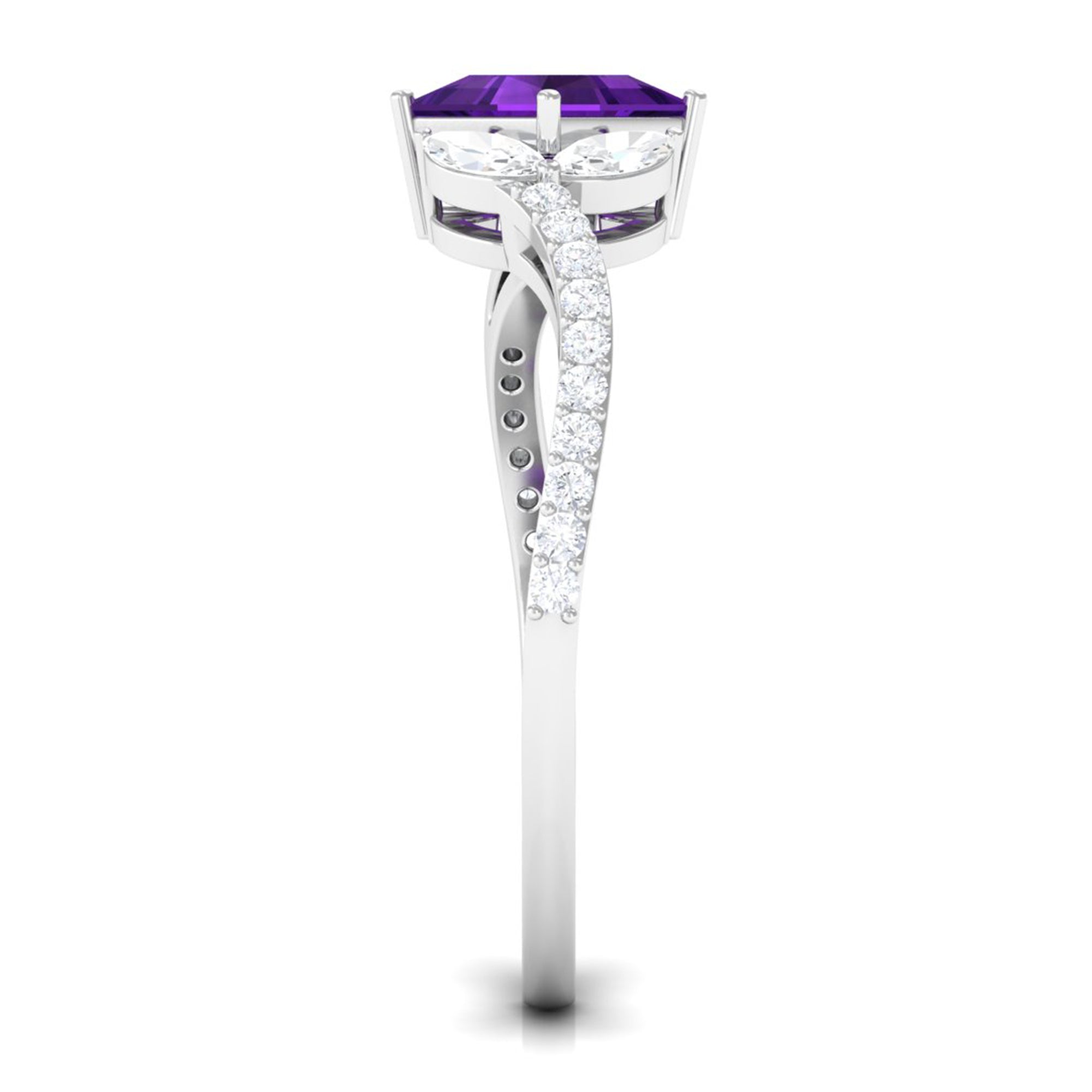 Nature Inspired Princess Cut Amethyst and Diamond Engagement Ring