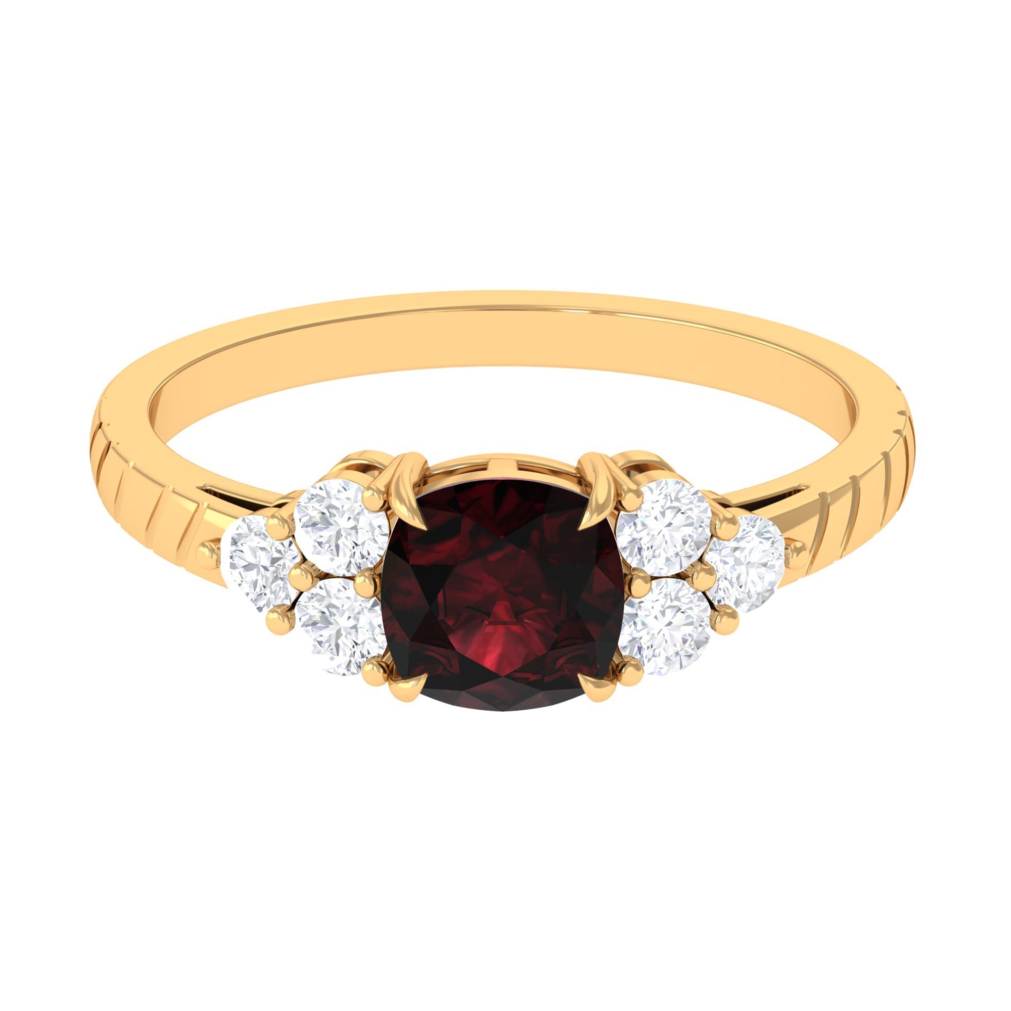 Natural 3.2 Carat Garnet Cushion Cut Engagement Ring with Diamond Trio
