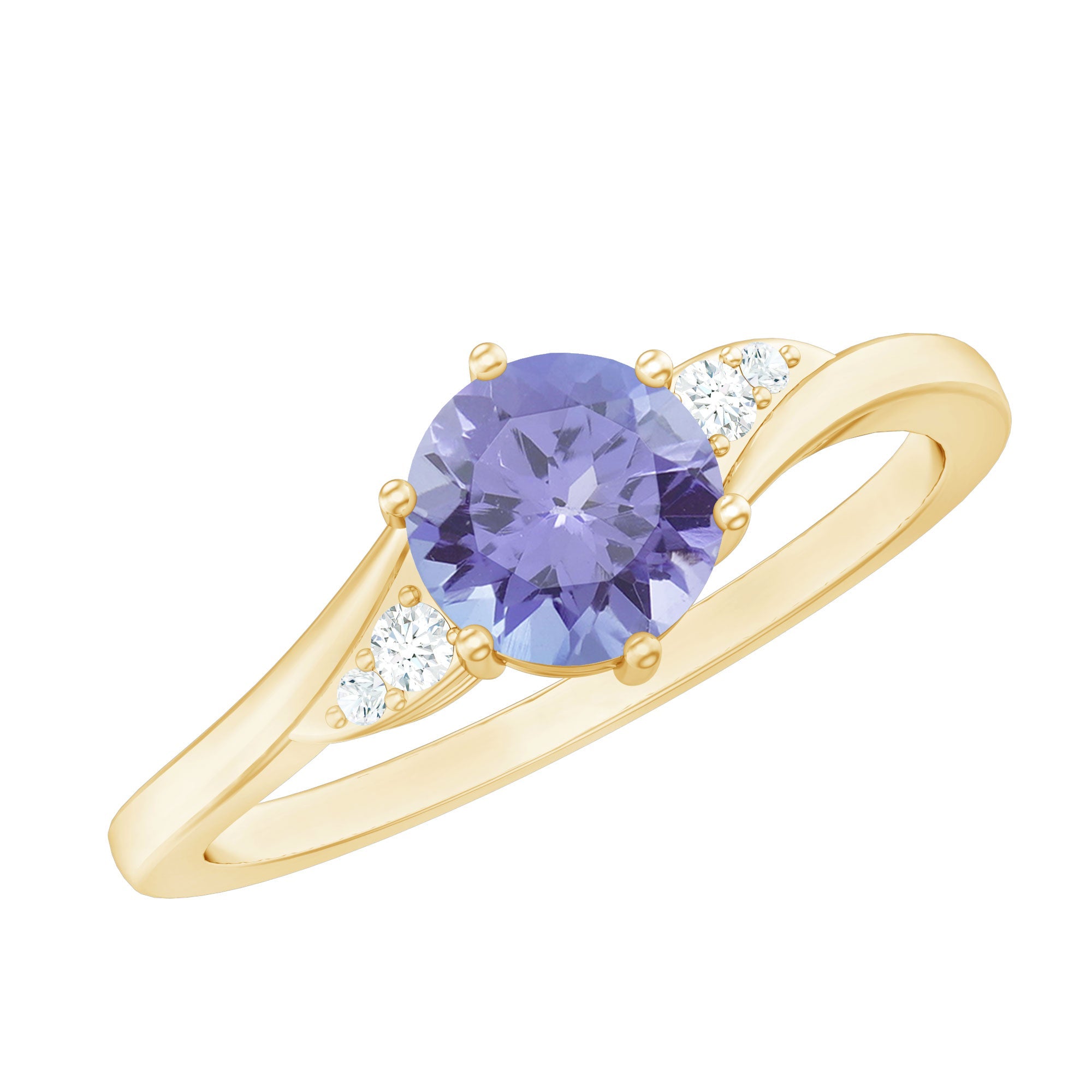 Natural Tanzanite Promise Ring – Diamond Bypass Shank | AAA Quality Blue Gemstone