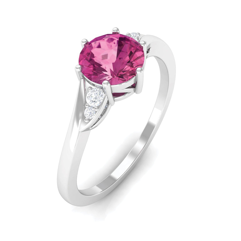 Pink Tourmaline Ring – Classic Solitaire Style With Diamond Accent | AAA Quality