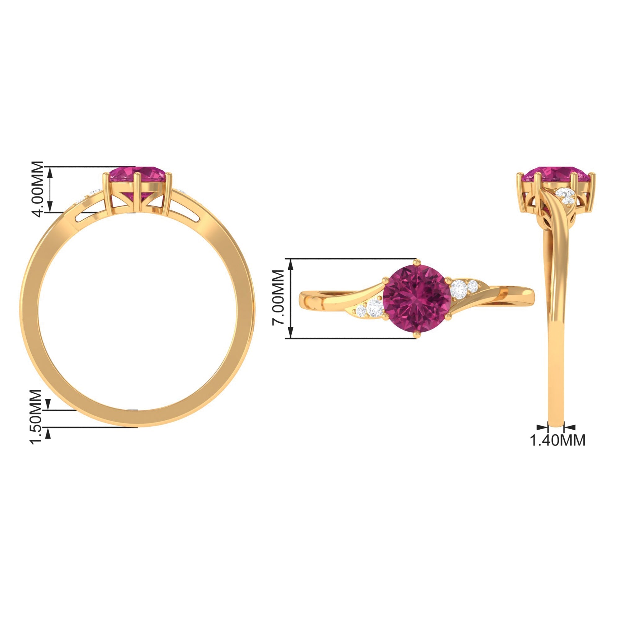 Pink Tourmaline Ring – Classic Solitaire Style With Diamond Accent | AAA Quality