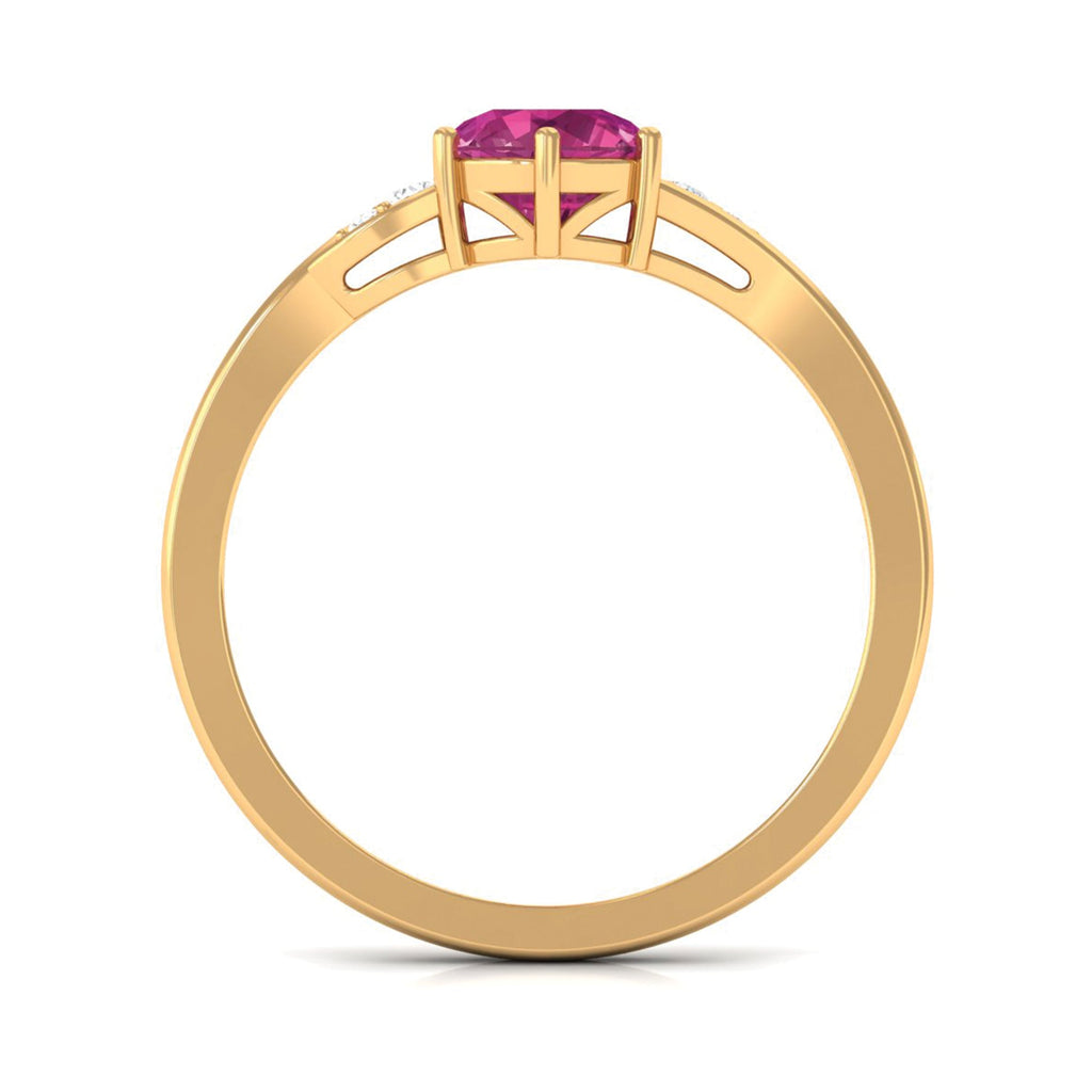 Pink Tourmaline Ring – Classic Solitaire Style With Diamond Accent | AAA Quality