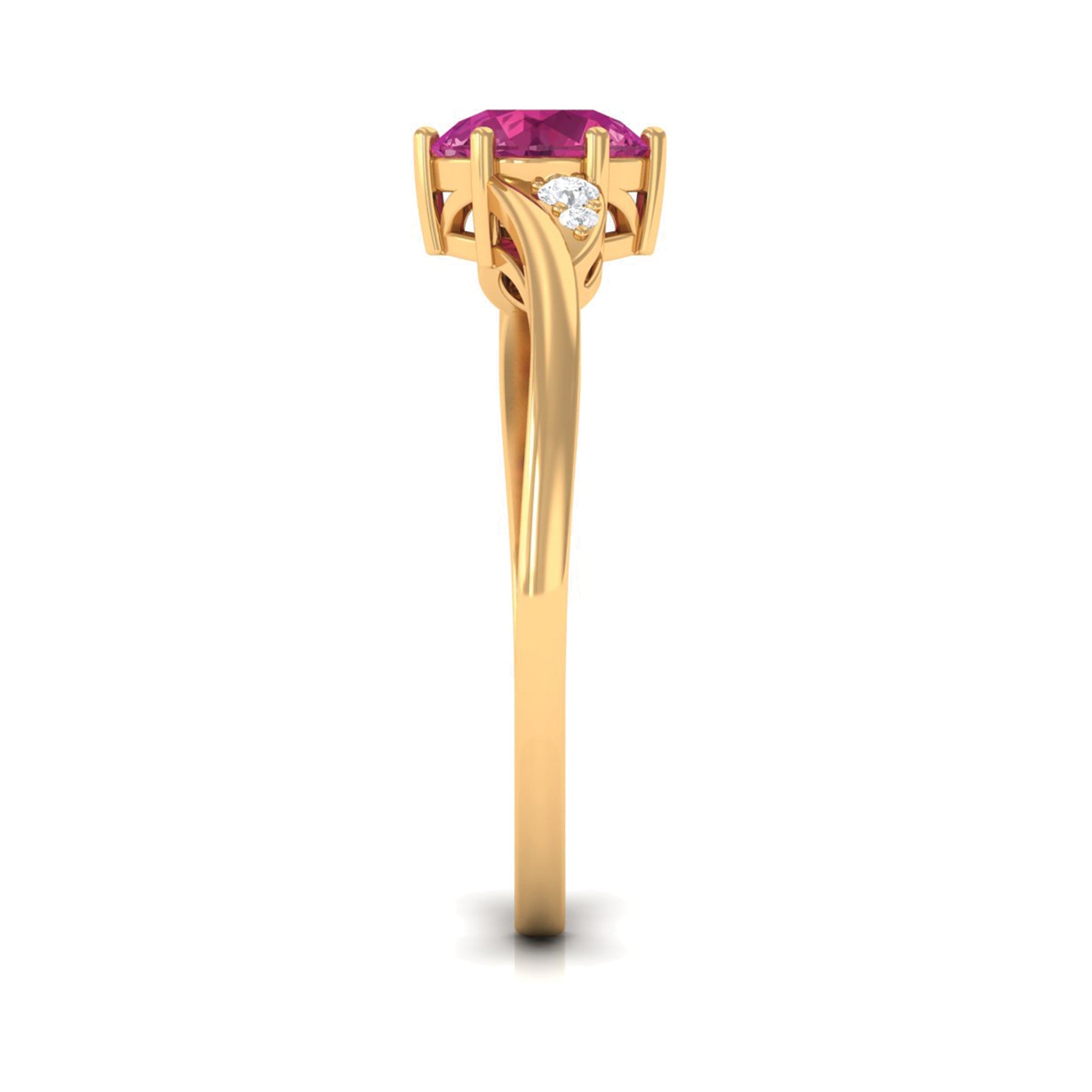 Pink Tourmaline Ring – Classic Solitaire Style With Diamond Accent | AAA Quality