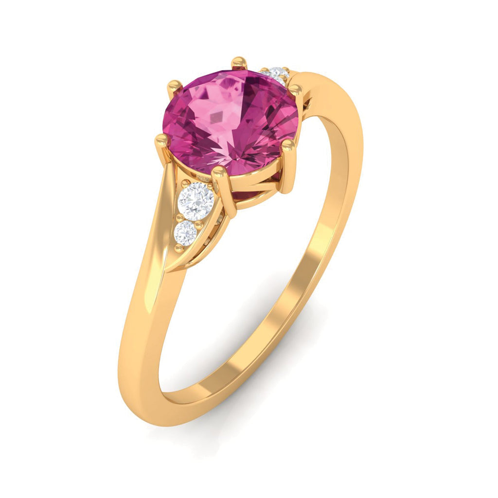 Pink Tourmaline Ring – Classic Solitaire Style With Diamond Accent | AAA Quality