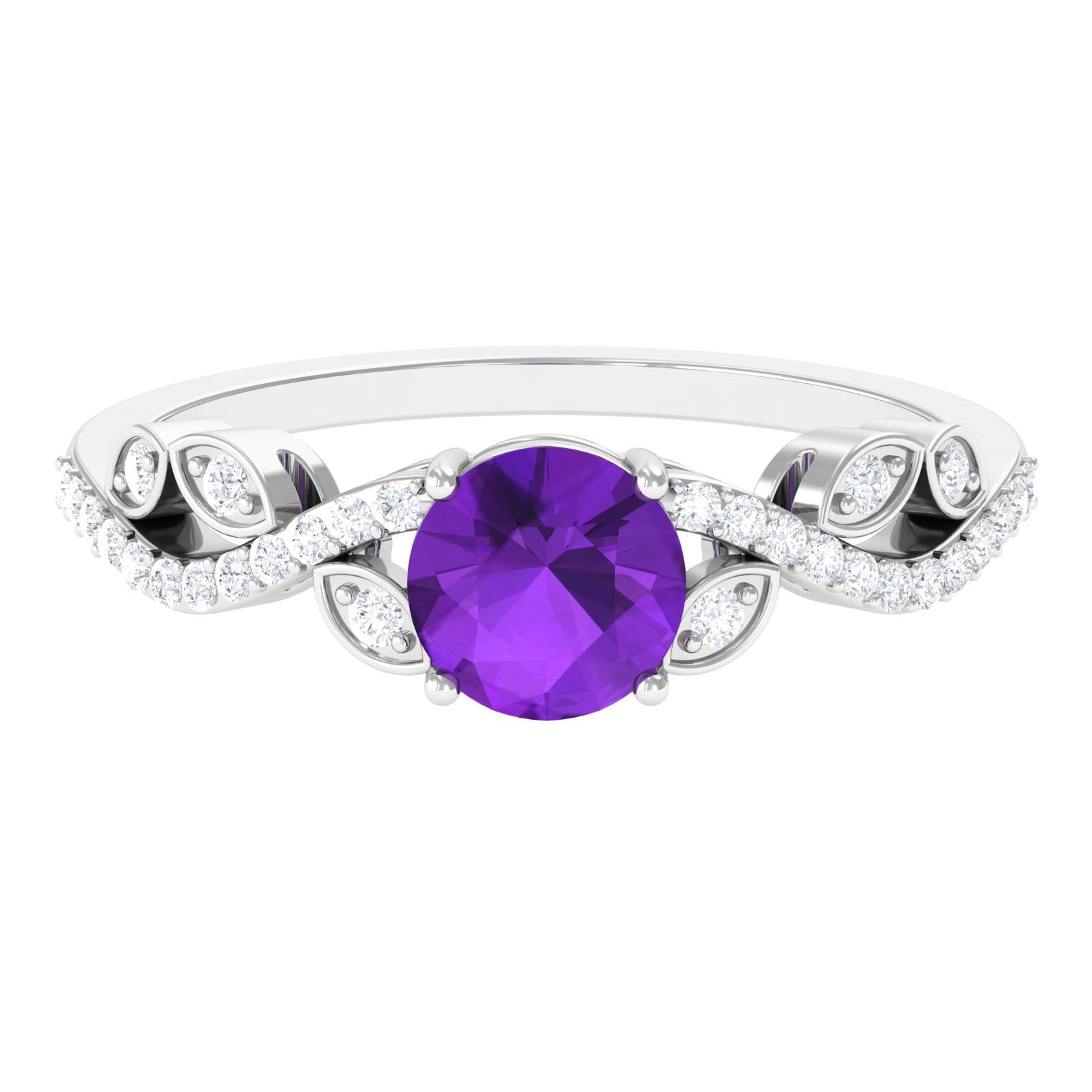 Nature Inspired 1.2 Carat Amethyst Engagement Ring with Diamond