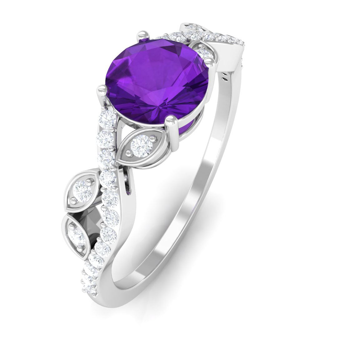 Nature Inspired 1.2 Carat Amethyst Engagement Ring with Diamond