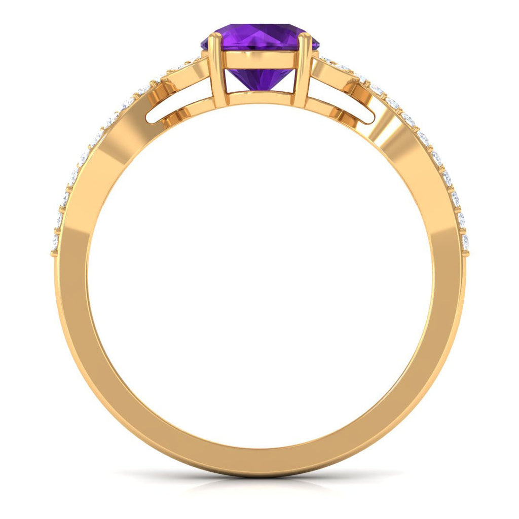 Nature Inspired 1.2 Carat Amethyst Engagement Ring with Diamond