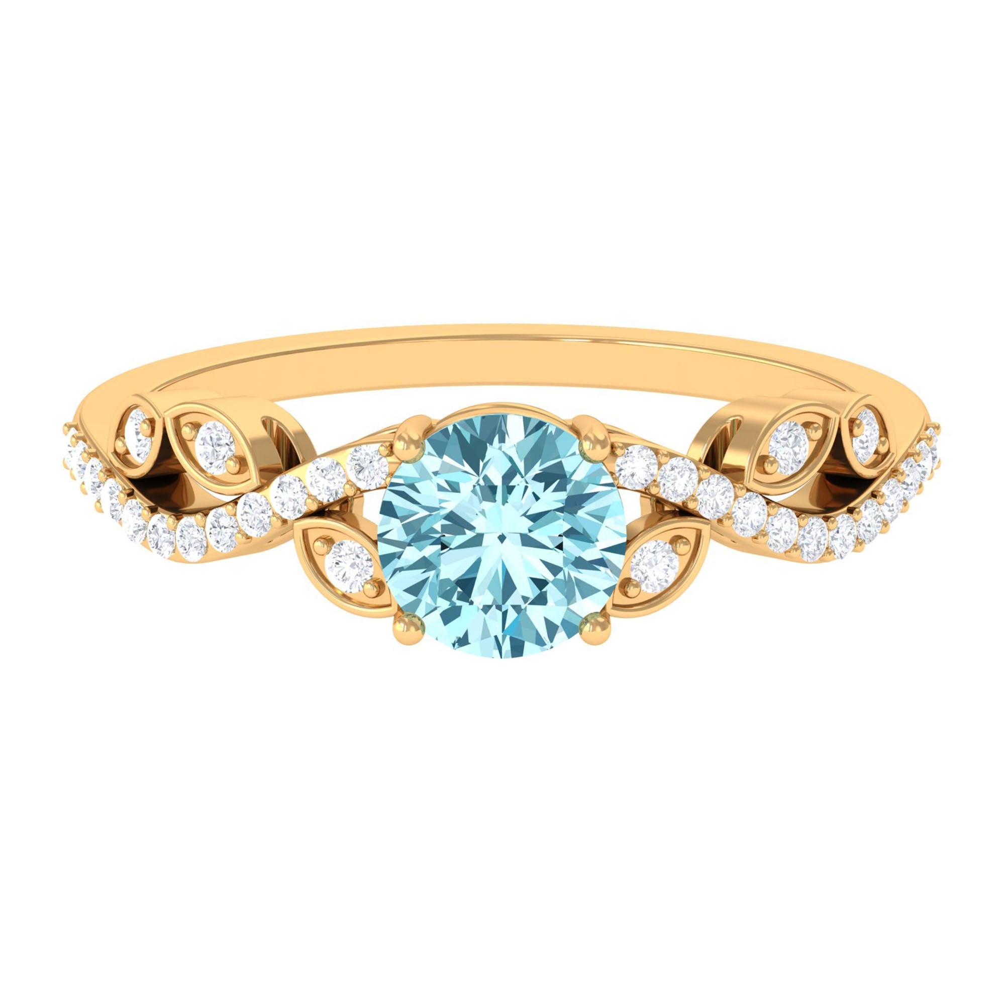 Aquamarine Engagement Ring – Solitaire Blue Gemstone With Sparkling Diamond Band