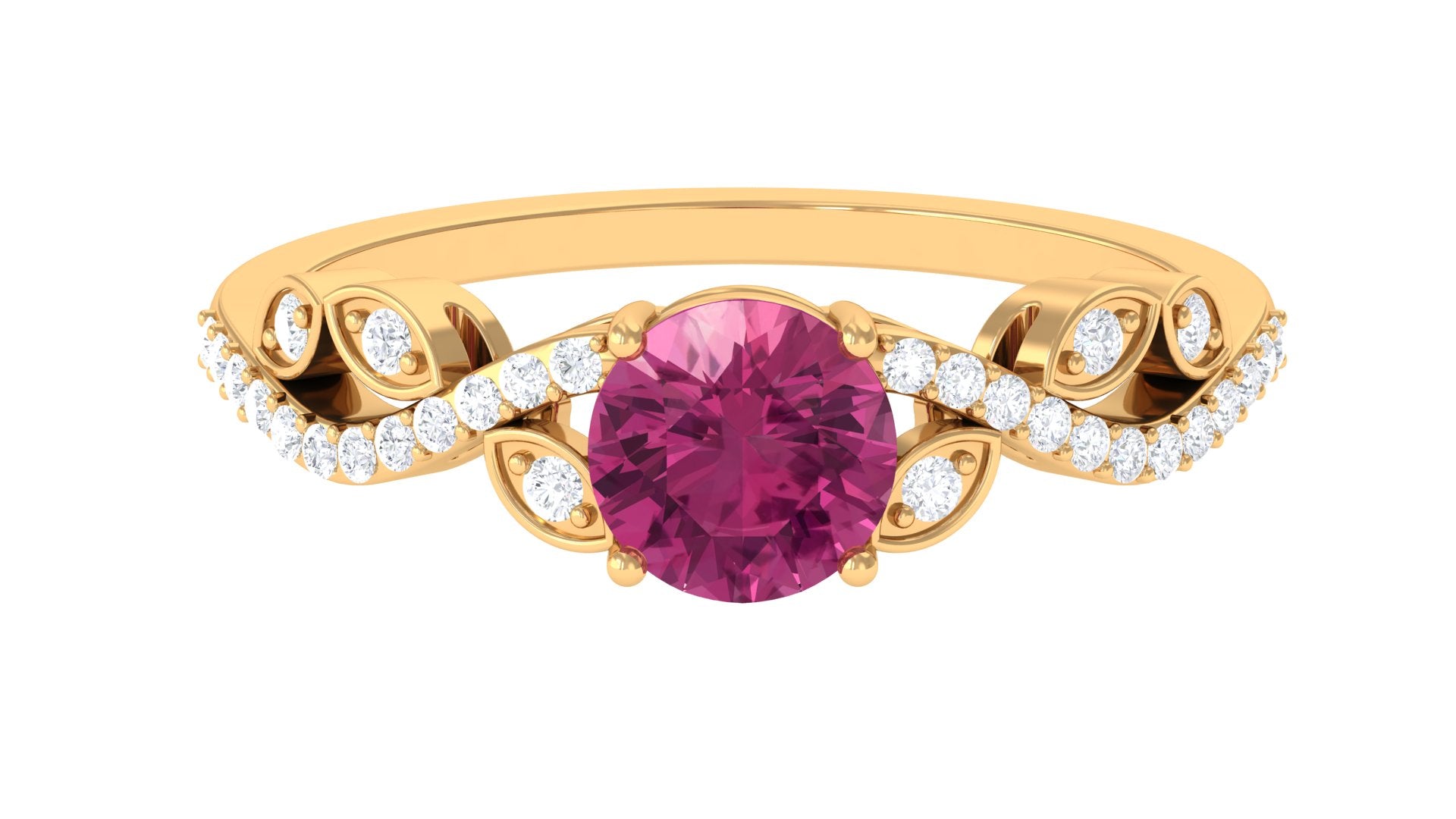 Pink Tourmaline Engagement Ring – Designer Round Cut Gemstone with Diamond Accents