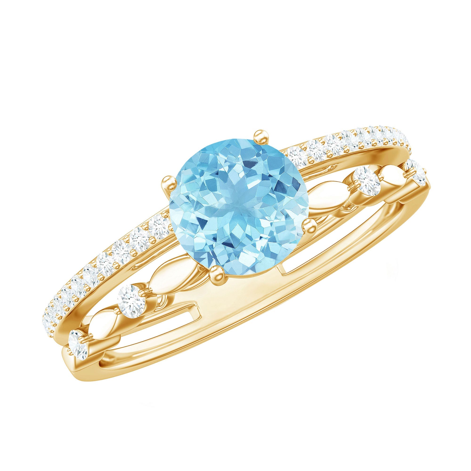 Aquamarine Engagement Ring – Natural Double Band Ring with Diamond Accents