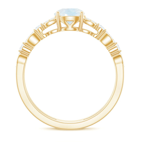 0.3 Carat Moonstone Double Band Solitaire Engagement Ring with Diamond