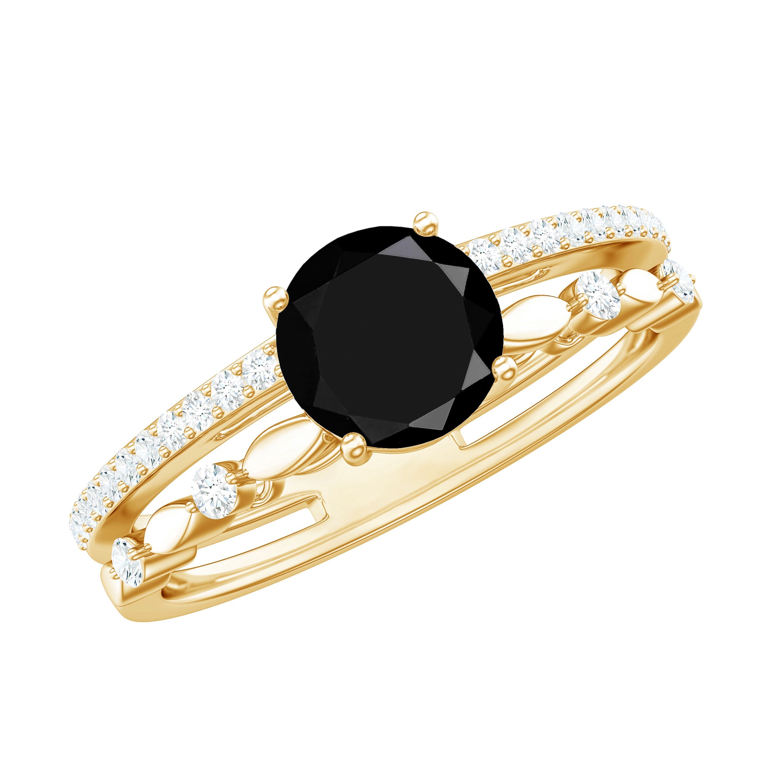 2 Carat Round Black Onyx and Diamond Promise Engagement Double Band Ring