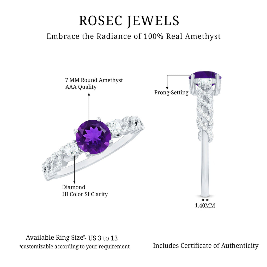 Natural 1.2 Carat Amethyst Diamond Engagement Ring for Women
