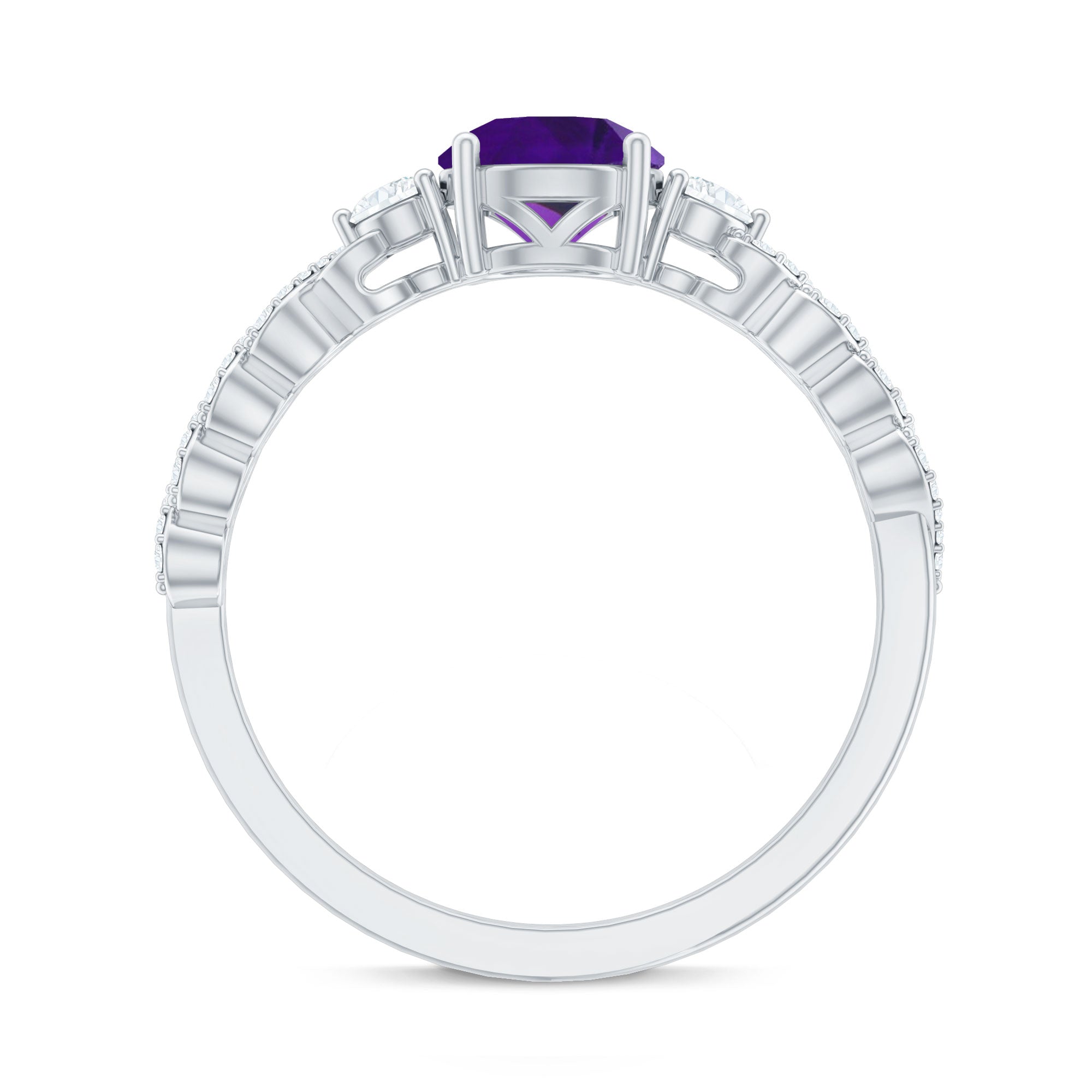 Natural 1.2 Carat Amethyst Diamond Engagement Ring for Women
