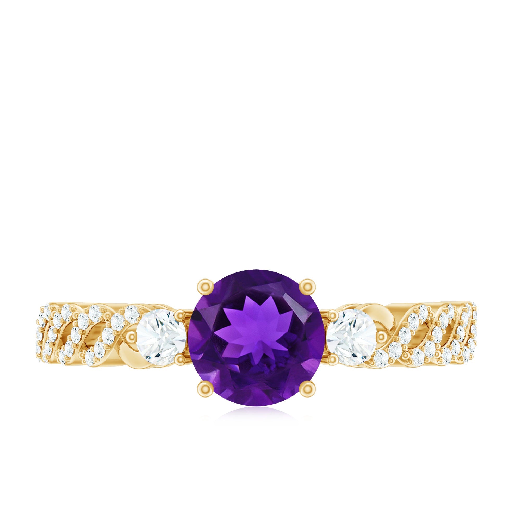 Natural 1.2 Carat Amethyst Diamond Engagement Ring for Women