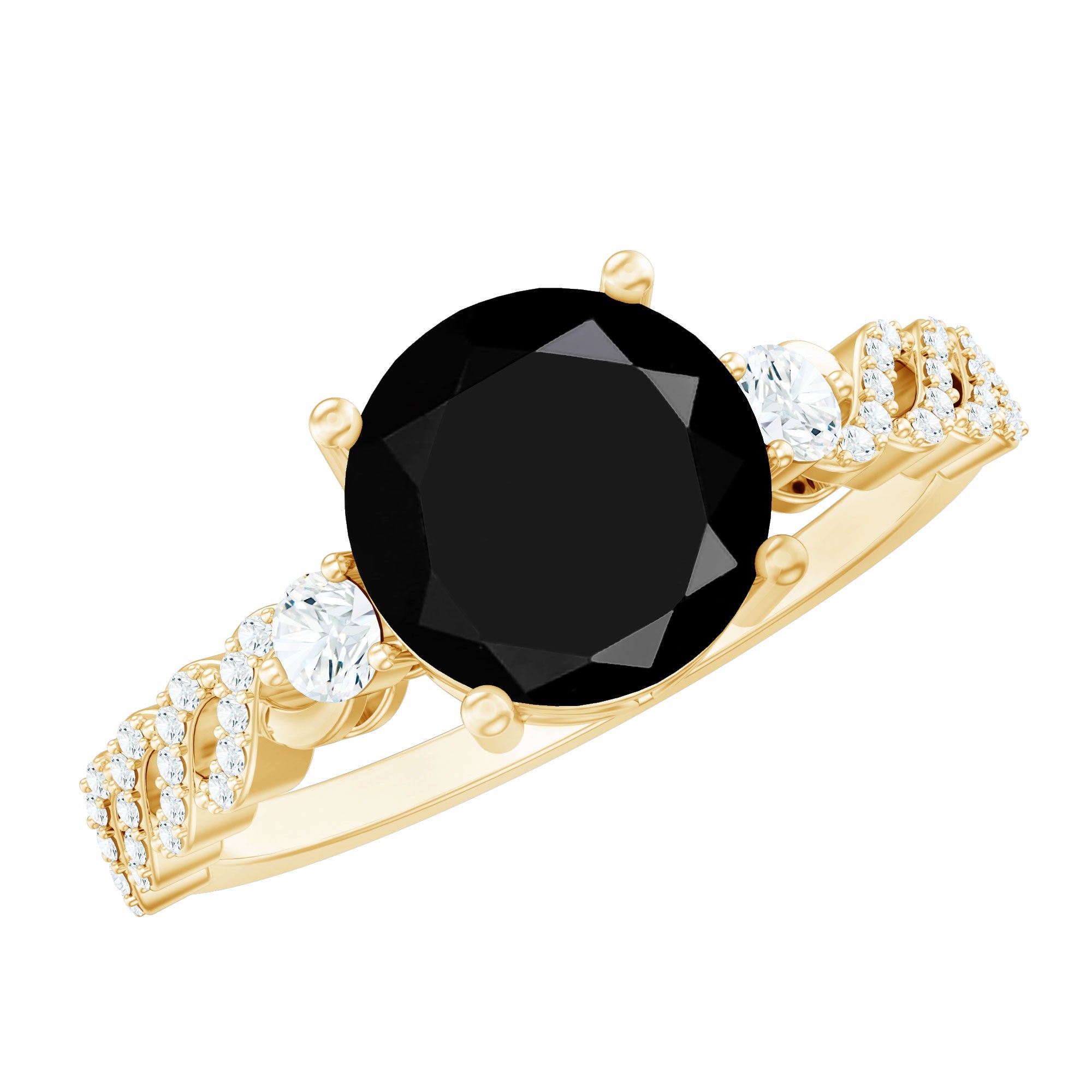Designer 2.6 Carat Black Spinel Engagement Ring with Diamond
