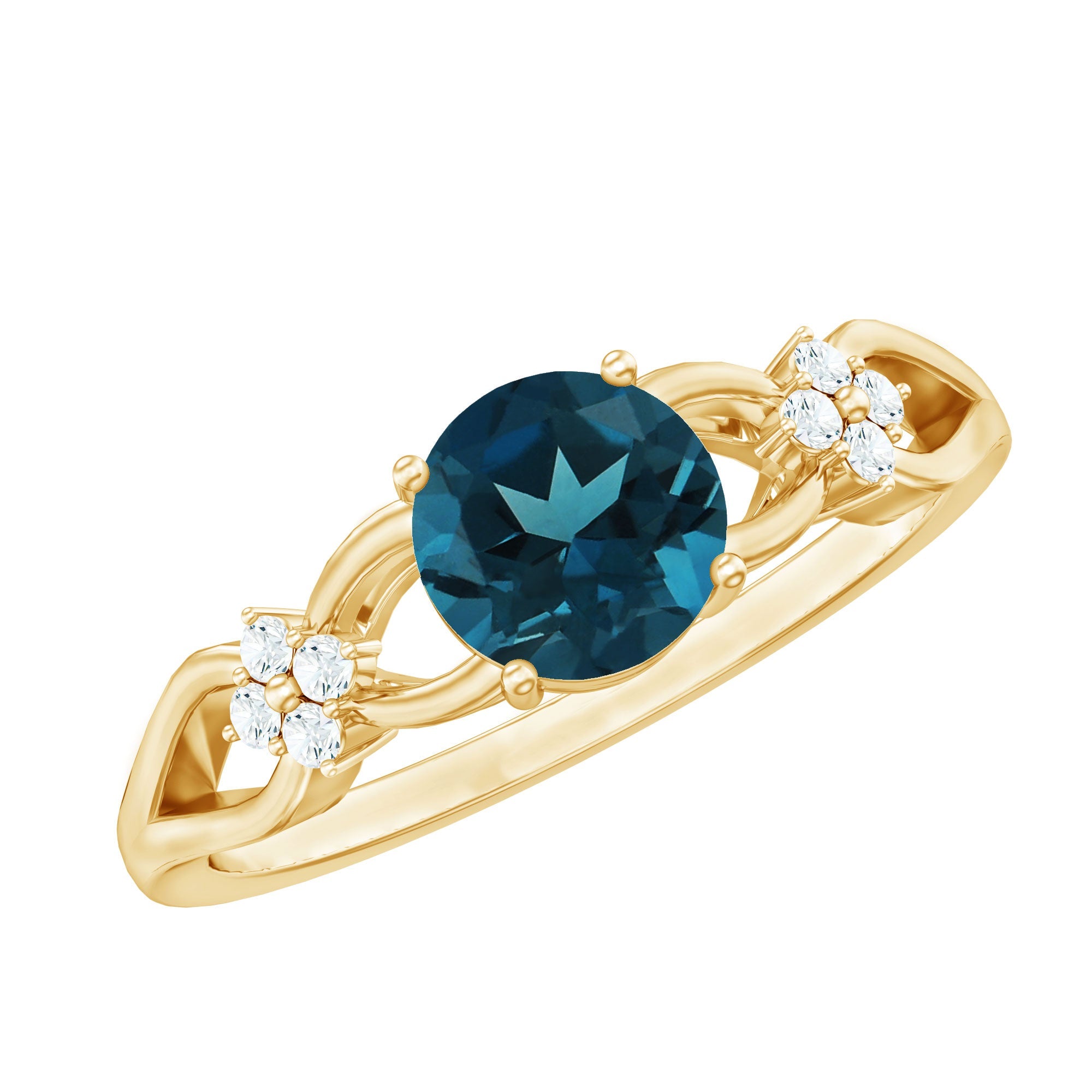 1.3 Carat London Blue Topaz Solitaire Engagement Ring with Diamond
